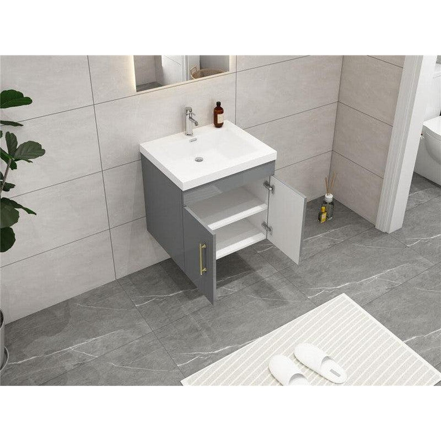 Moreno Bath ELSA 24" High Gloss Gray Wall-Mounted Vanity With Single Reinforced White Acrylic Sink
