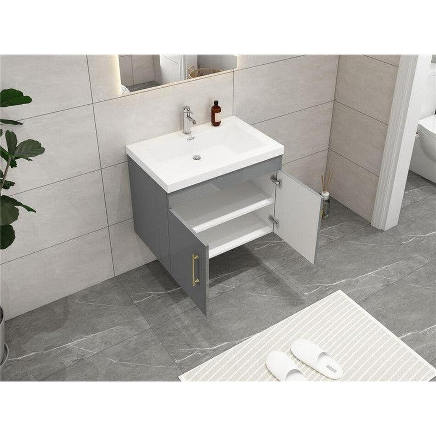 Moreno Bath ELSA 30" High Gloss Gray Wall-Mounted Vanity With Single Reinforced White 16" Acrylic Sink