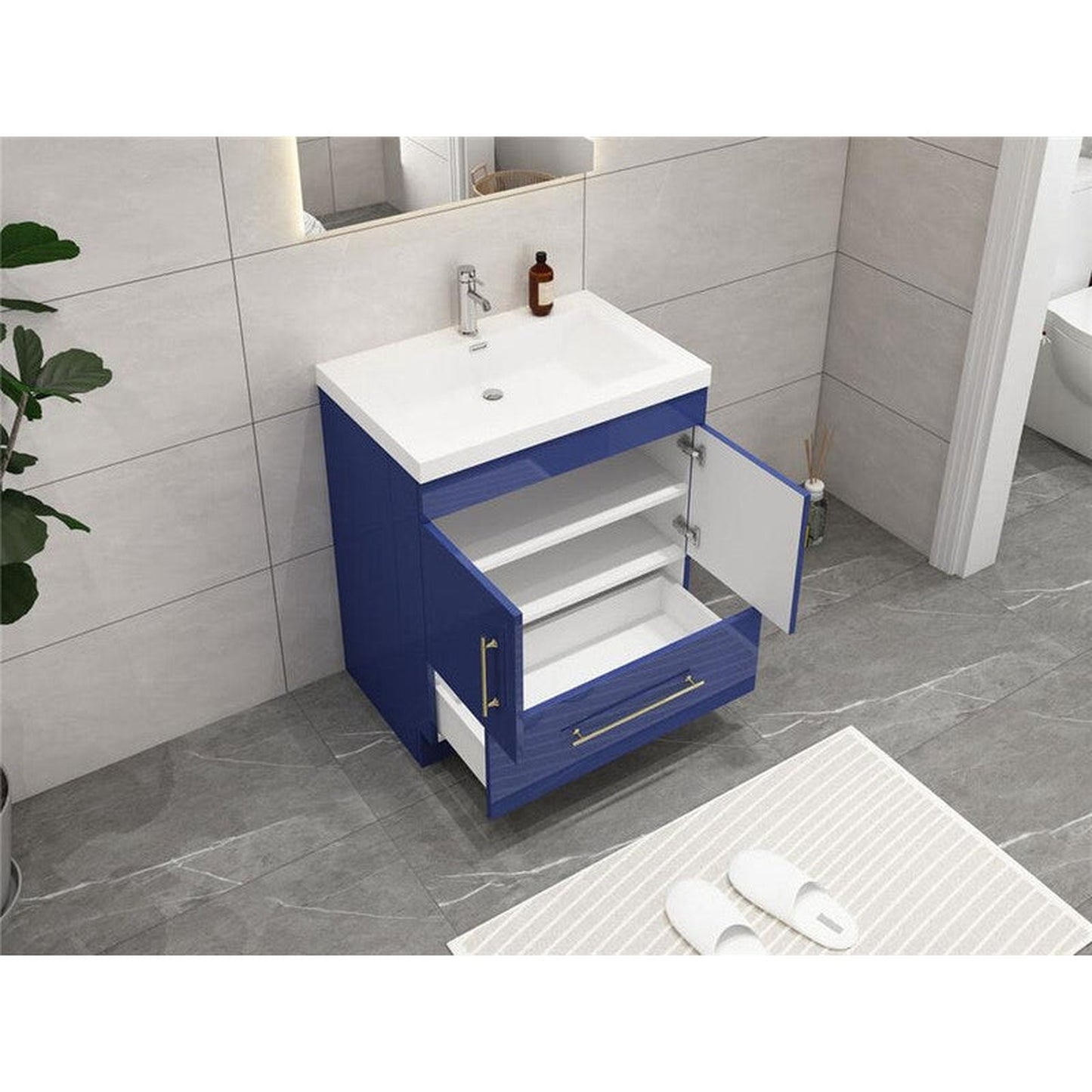 Moreno Bath ELSA 30" High Gloss Night Blue Freestanding Vanity With Single Reinforced White Acrylic Sink