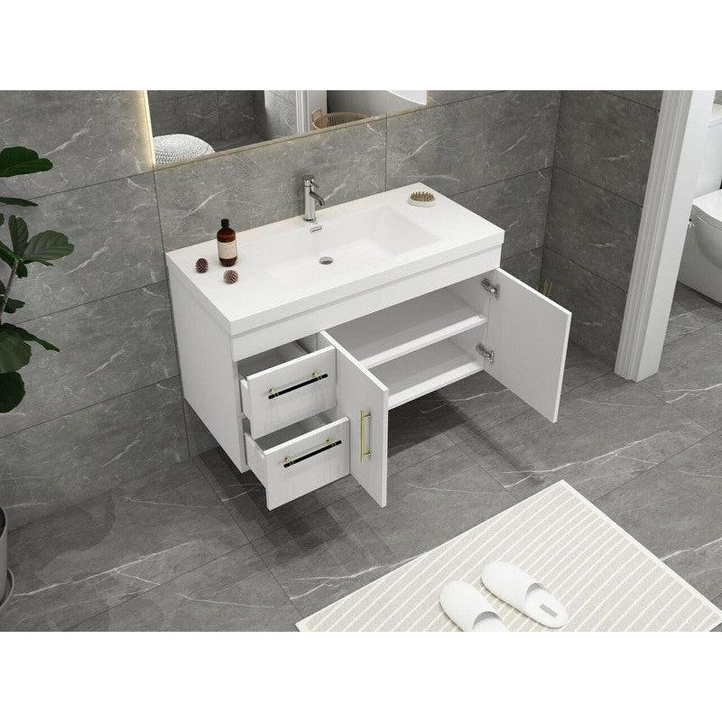 Moreno Bath ELSA 42" High Gloss White Wall-Mounted Vanity With Left Side Drawers and Single Reinforced White Acrylic Sink