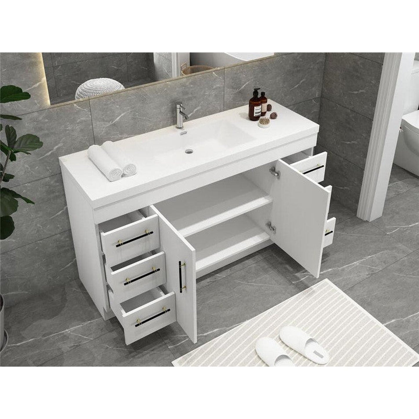 Moreno Bath ELSA 60" High Gloss White Freestanding Vanity With Single Reinforced White Acrylic Sink