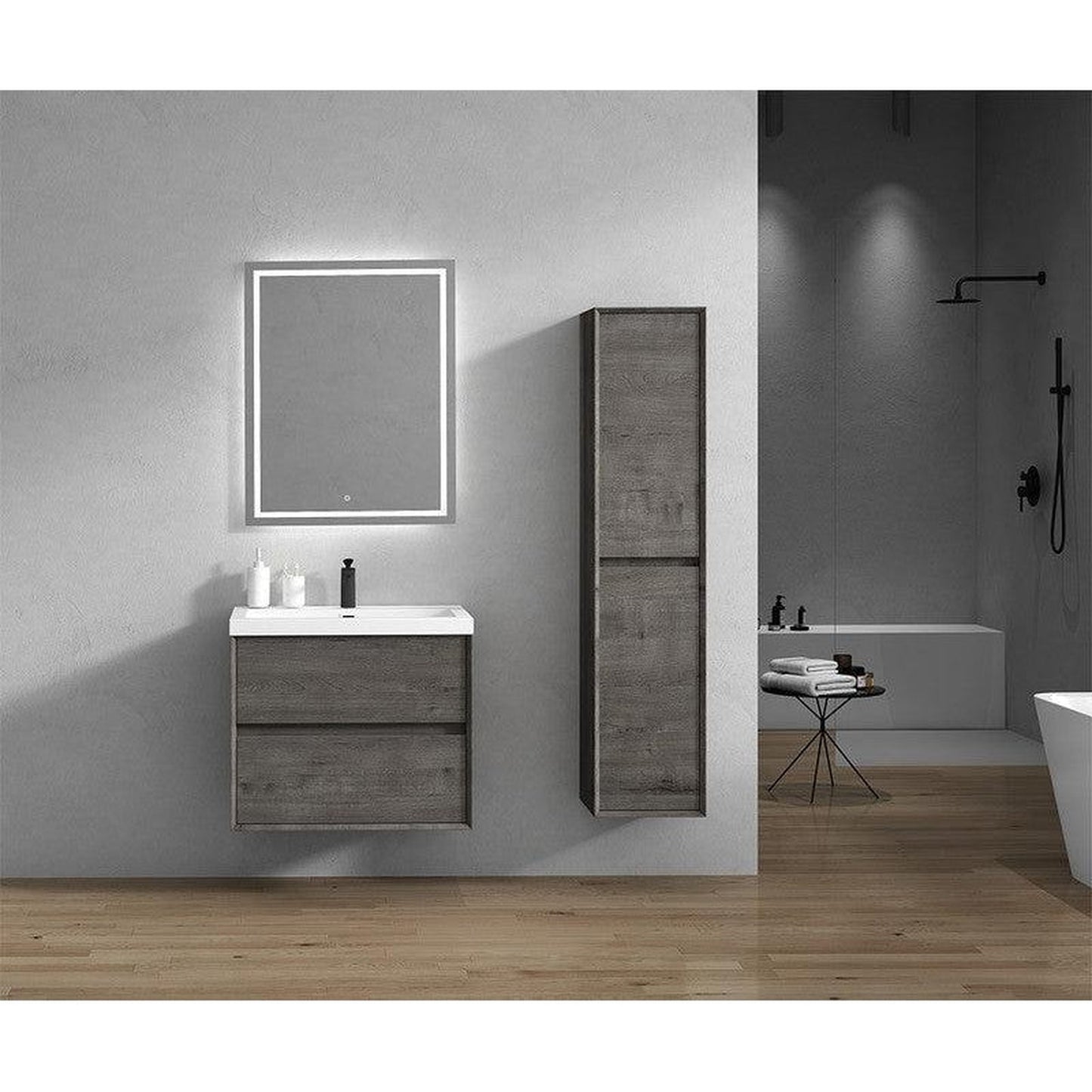 Moreno Bath Kingdee 30" Smoke Oak Wall-Mounted Vanity With Single Reinforced White Acrylic Sink