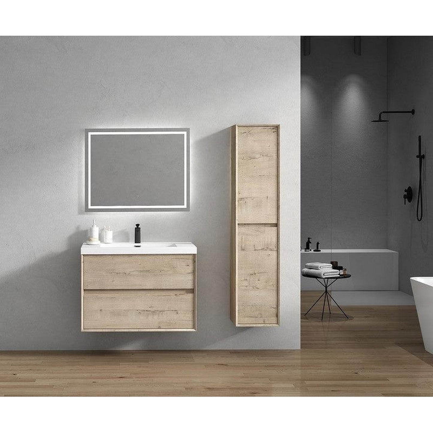 Moreno Bath Kingdee 36" Light Oak Wall-Mounted Vanity With Single Reinforced White Acrylic Sink