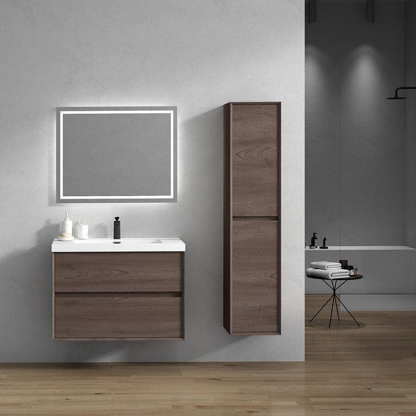 Moreno Bath Kingdee 36" Red Oak Wall-Mounted Vanity With Single Reinforced White Acrylic Sink