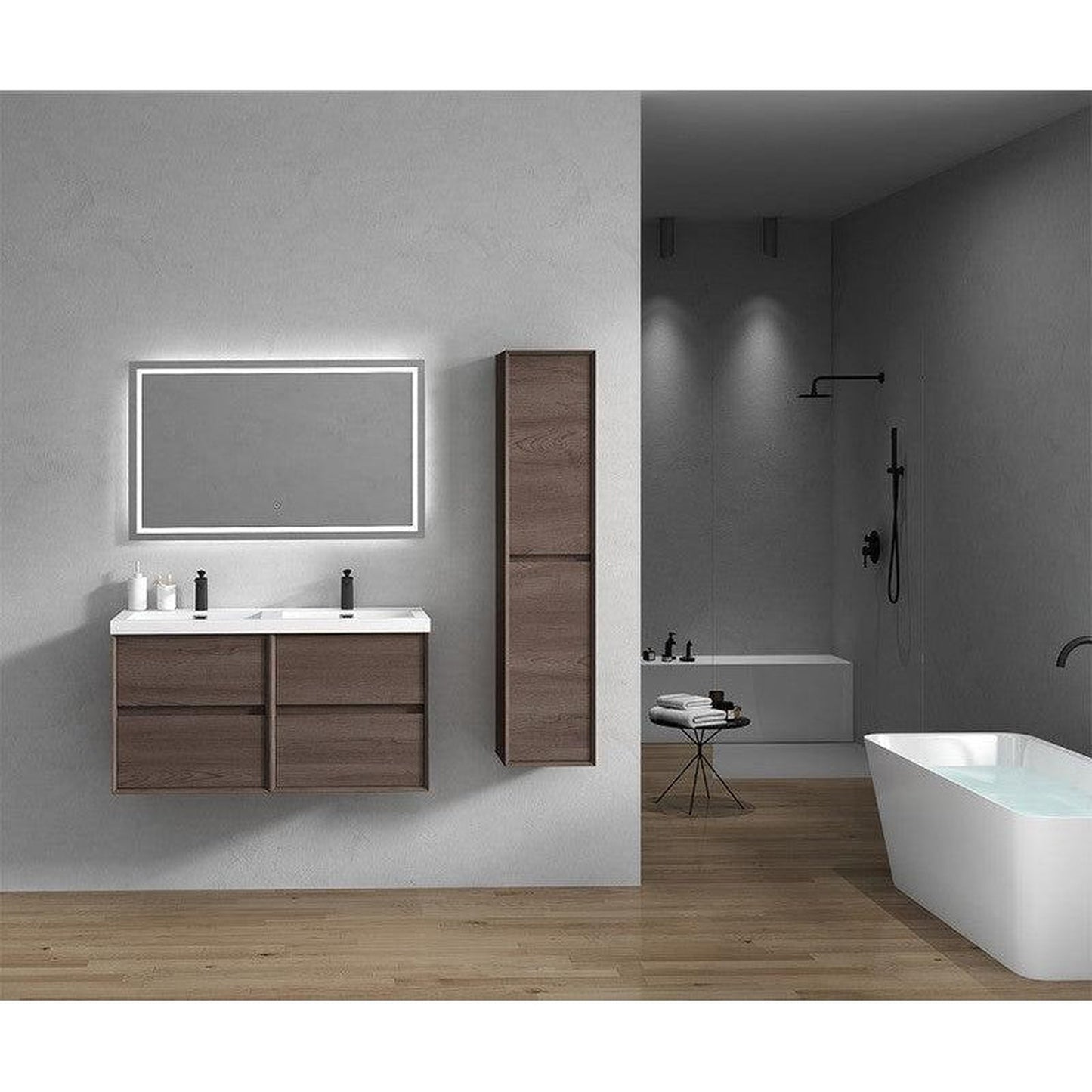 Moreno Bath Kingdee 48" Red Oak Wall-Mounted Modern Vanity With Double Reinforced White Acrylic Sinks