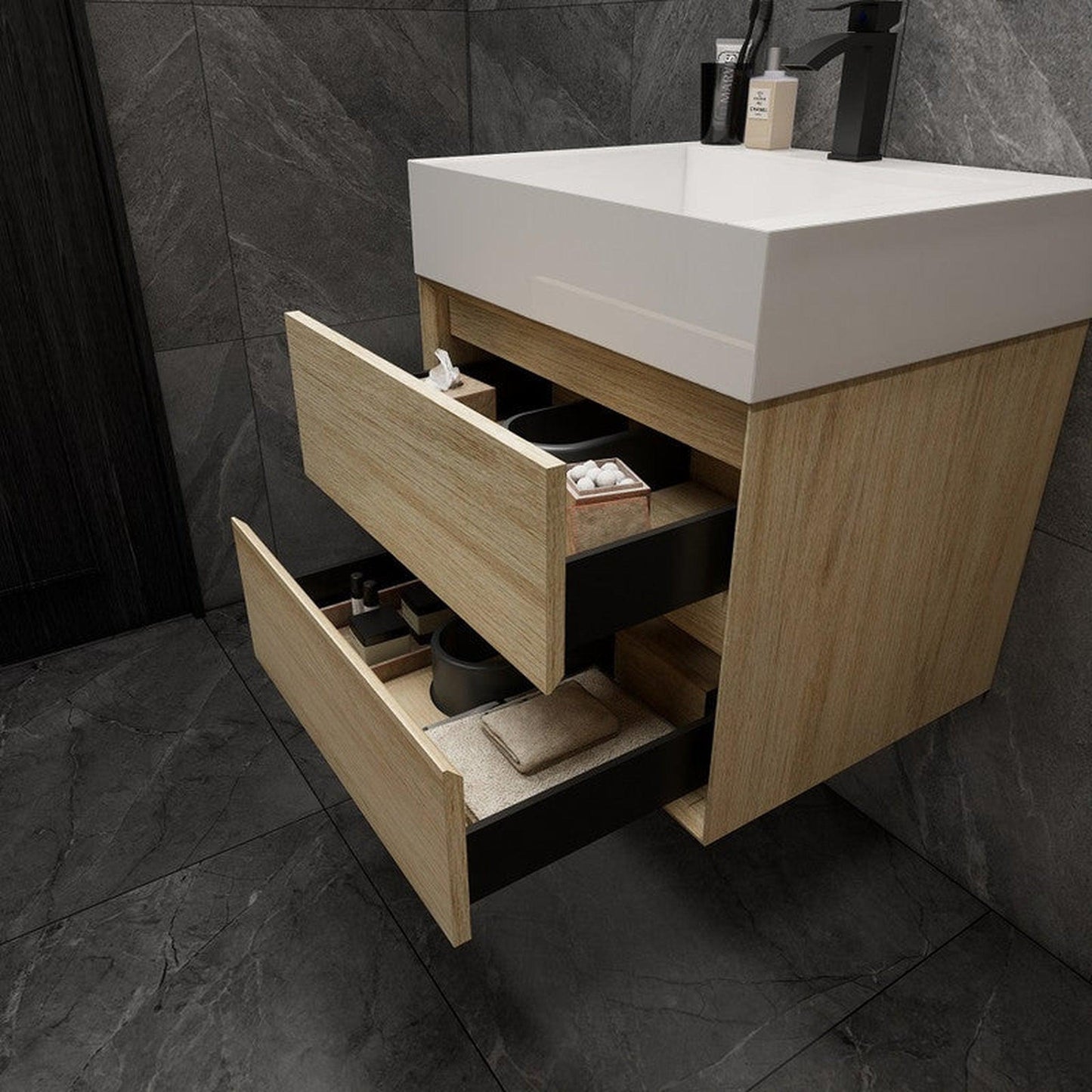 Moreno Bath MAX 24" Coffee Wood Wall-Mounted Vanity With Single Reinforced White Acrylic Sink