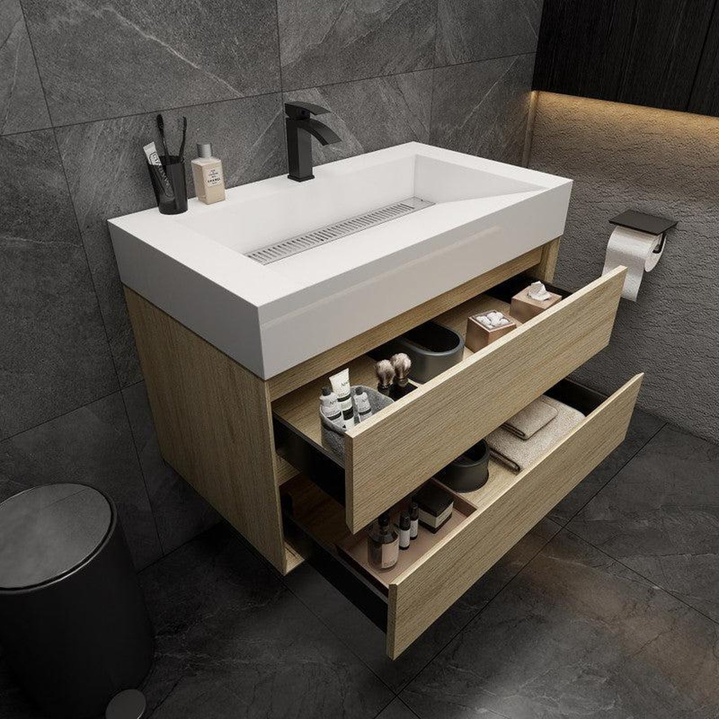 Moreno Bath MAX 36" Coffee Wood Wall-Mounted Vanity With Single Reinforced White Acrylic Sink
