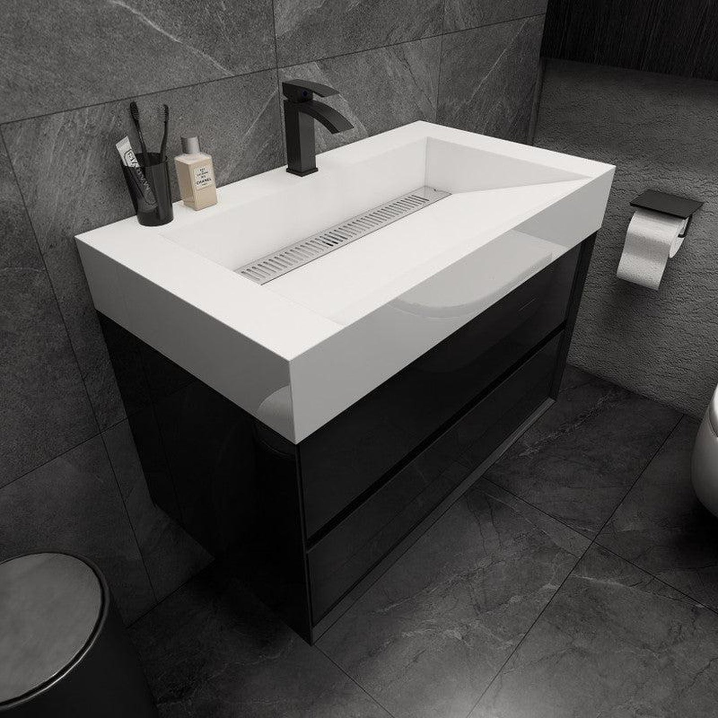 Moreno Bath MAX 36" Gloss Black Wall-Mounted Vanity With Single Reinforced White Acrylic Sink