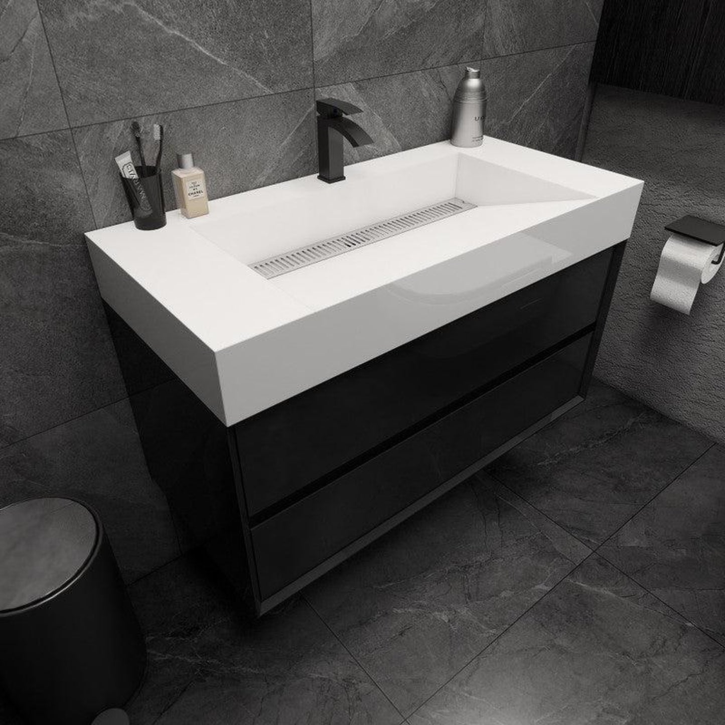 Moreno Bath MAX 42" Gloss Black Wall-Mounted Vanity With Single Reinforced White Acrylic Sink