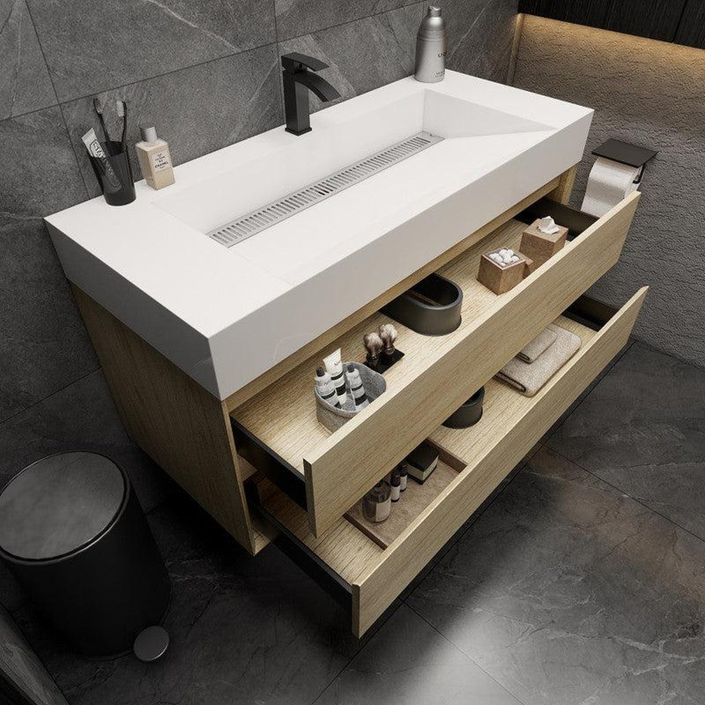 Moreno Bath MAX 48" Coffee Wood Wall-Mounted Vanity With Single Reinforced White Acrylic Sink