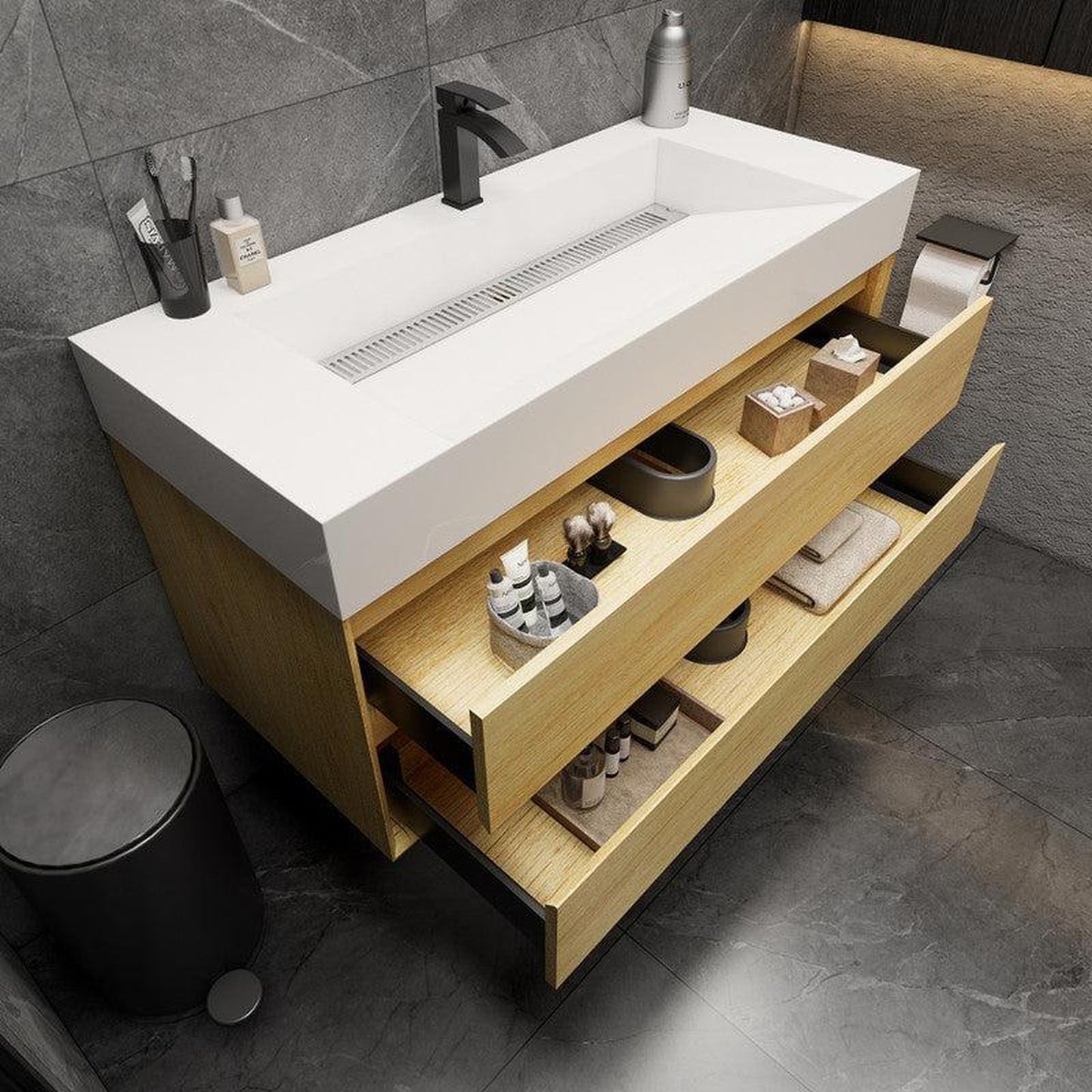 Moreno Bath MAX 48" Teak Oak Wall-Mounted Vanity With Single Reinforced White Acrylic Sink