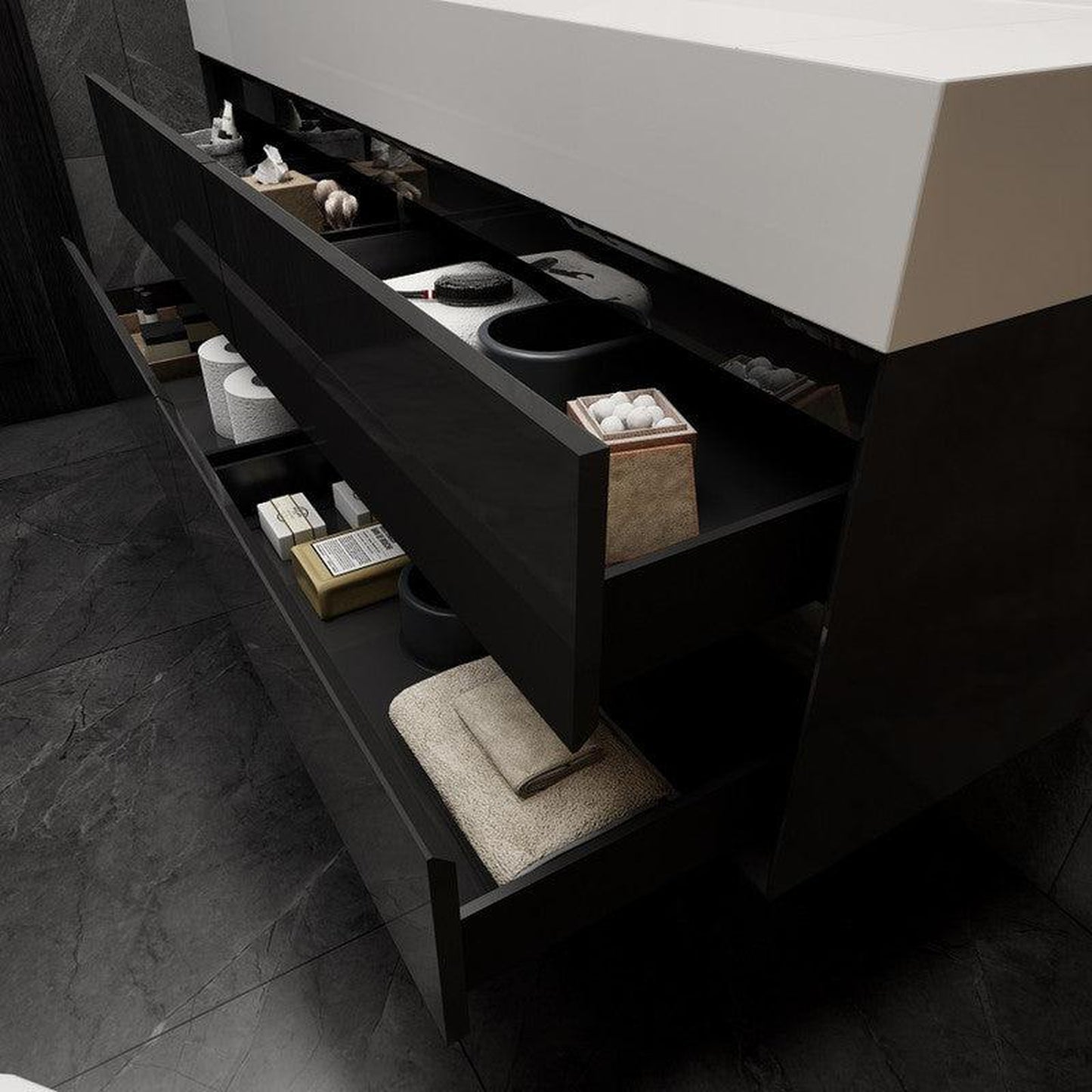 Moreno Bath MAX 60" Gloss Black Wall-Mounted Vanity With Single Faucet Hole and Reinforced White Acrylic Sink