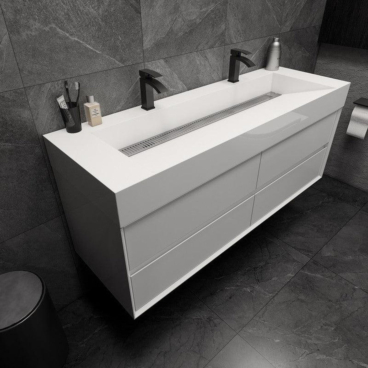 Moreno Bath MAX 60" Gloss White Wall-Mounted Vanity With Double Faucet Holes and Reinforced White Acrylic Sink