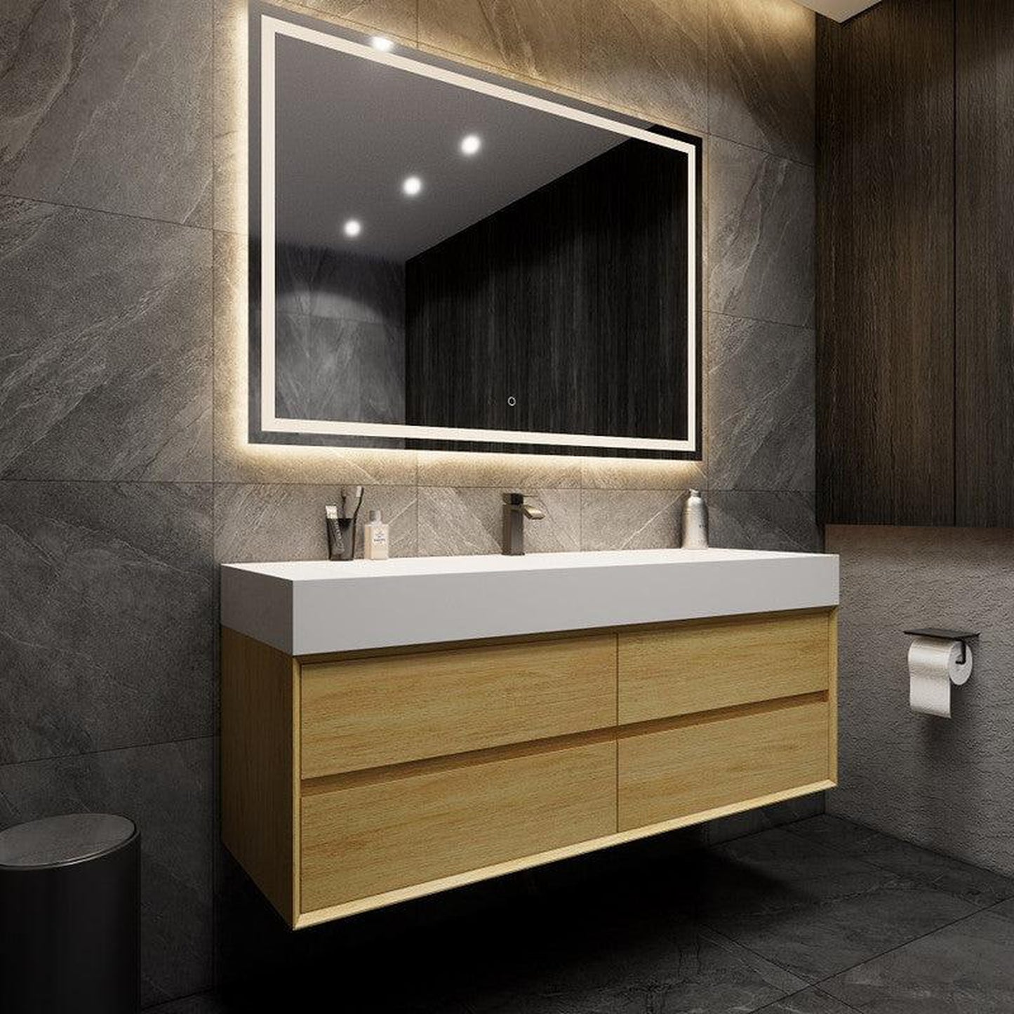 Moreno Bath MAX 60" Teak Oak Wall-Mounted Vanity With Single Faucet Hole and Reinforced White Acrylic Sink