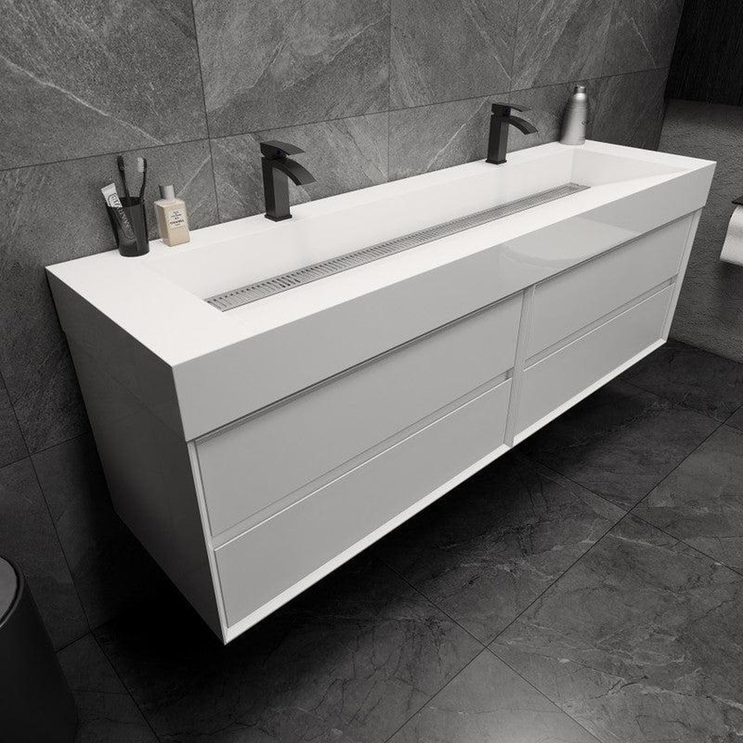 Moreno Bath MAX 72" Gloss White Wall-Mounted Vanity With Double Faucet Holes and Reinforced White Acrylic Sink