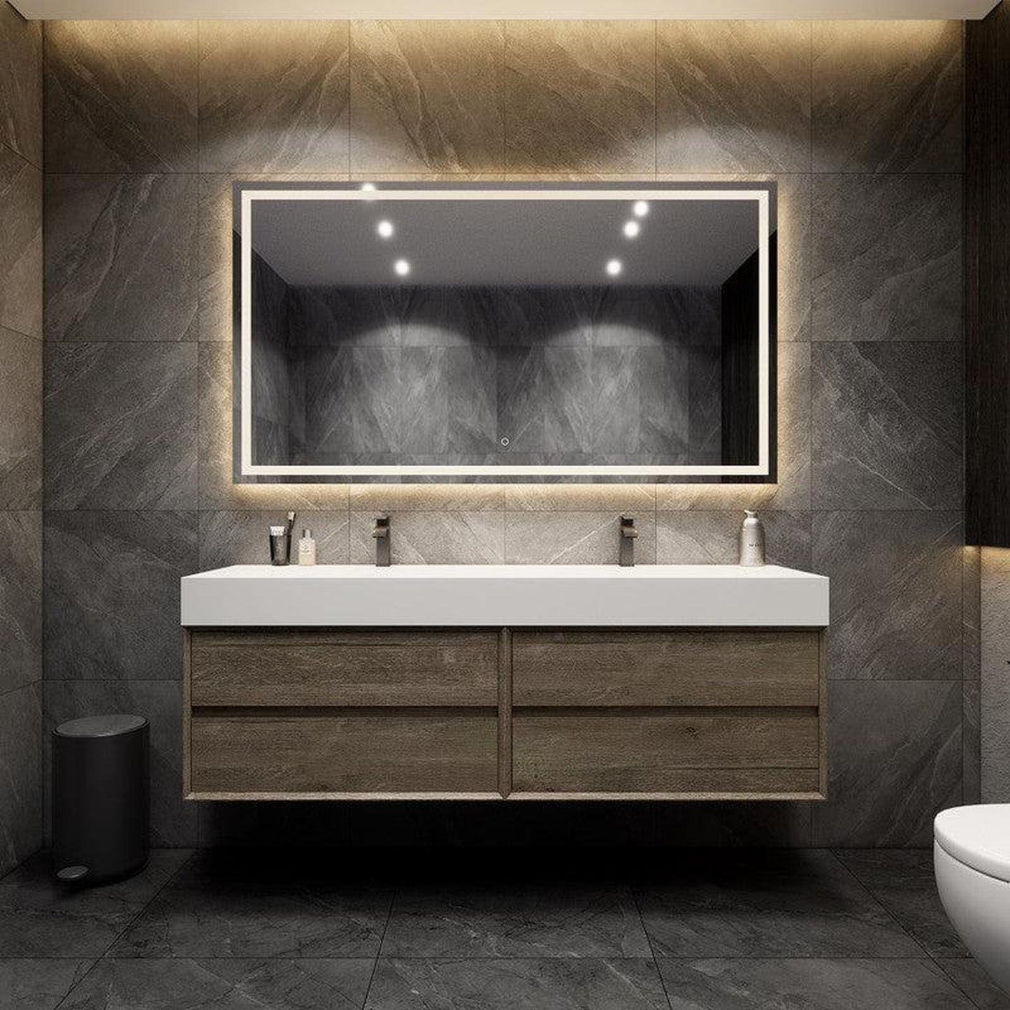 Moreno Bath MAX 72" Gray Oak Wall-Mounted Vanity With Double Faucet Holes and Reinforced White Acrylic Sink