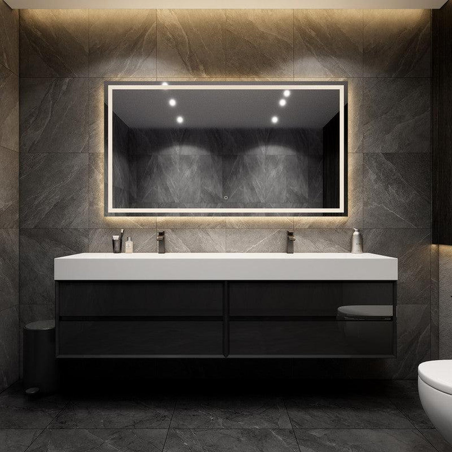 Moreno Bath MAX 84" Gloss Black Wall-Mounted Vanity With Double Faucet Holes and Reinforced White Acrylic Sink