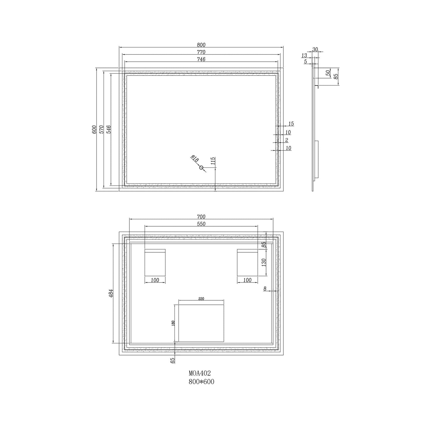 Moreno Luna 32" Frameless Polished Edge Back-lit LED Mirror