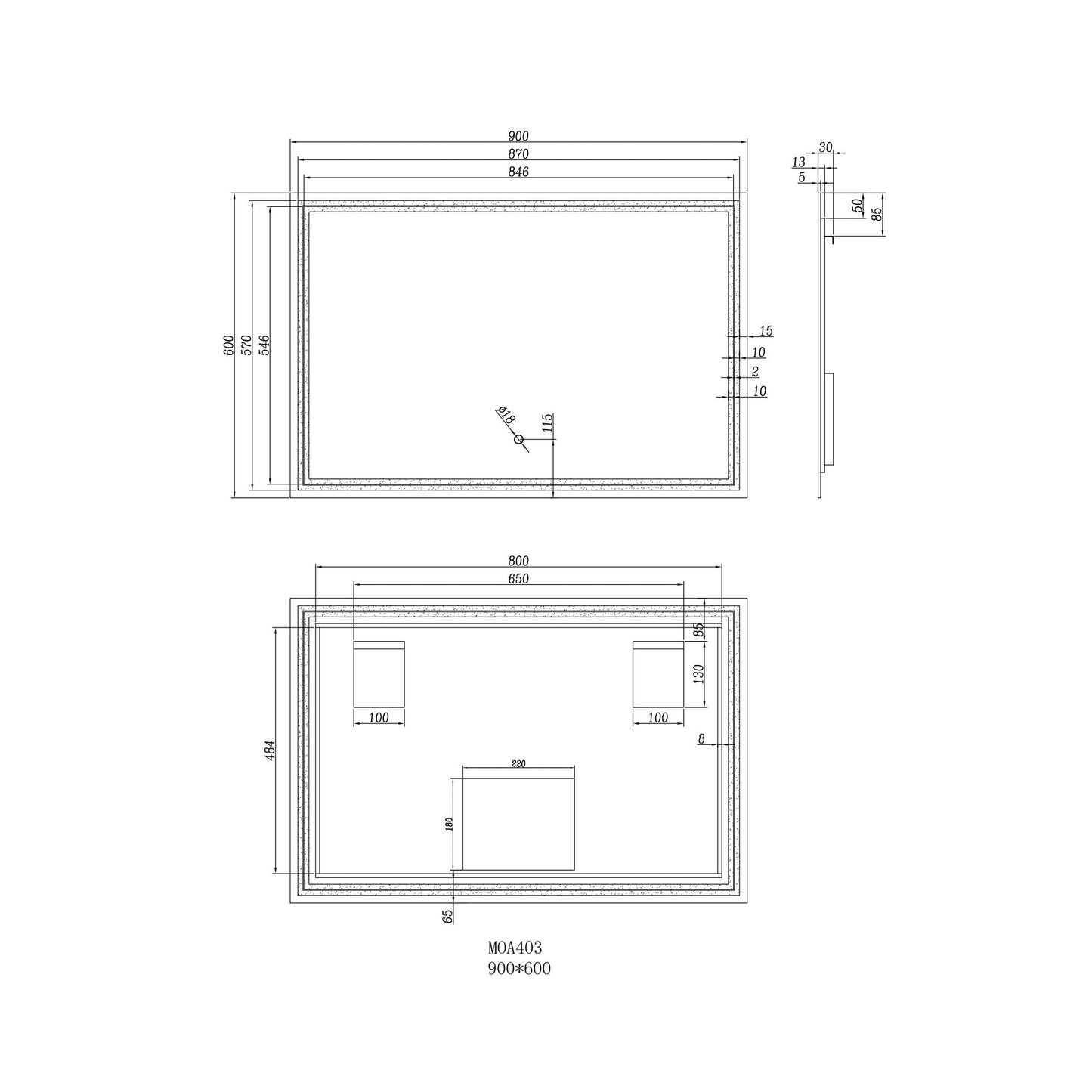 Moreno Luna 36" Frameless Polished Edge Back-lit LED Mirror