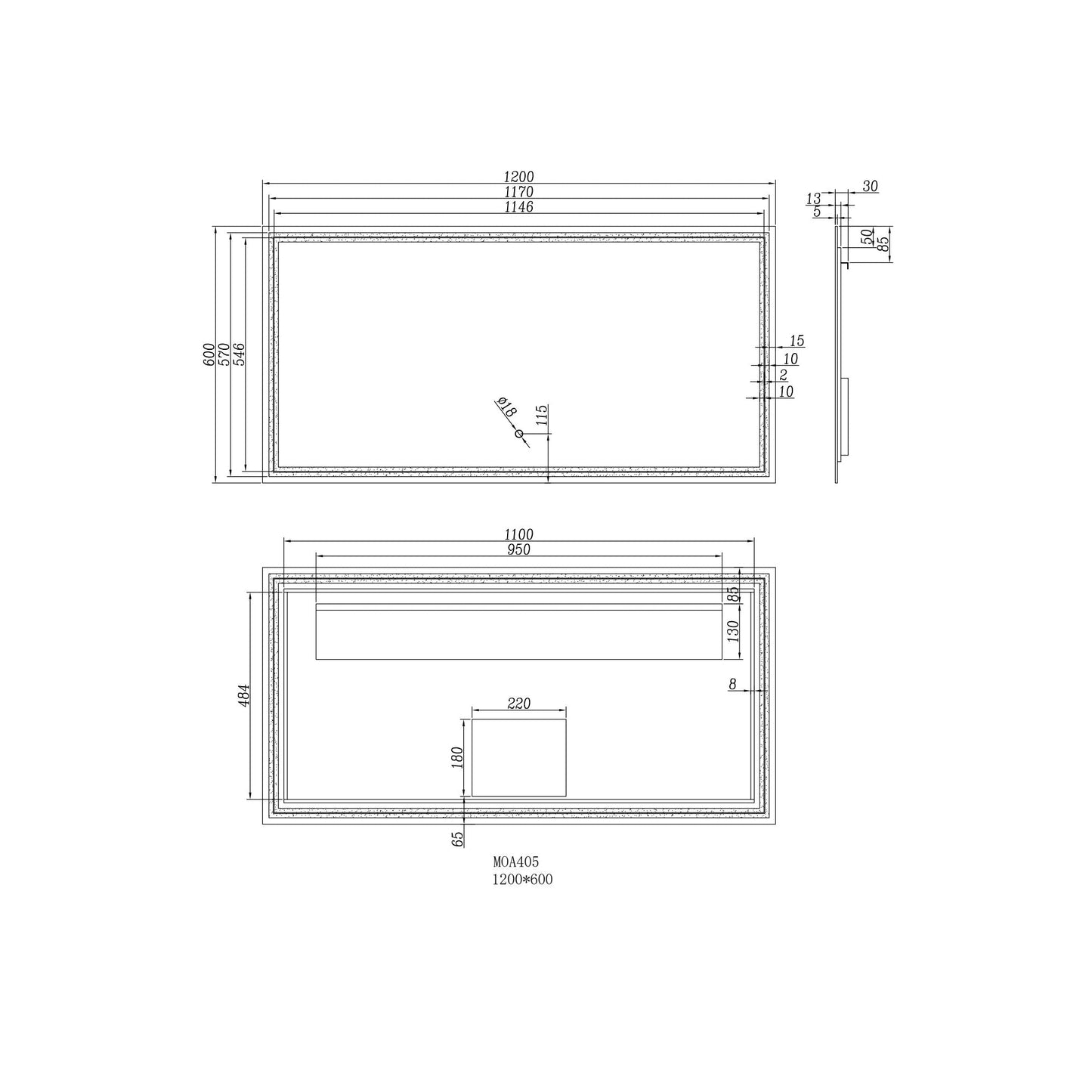 Moreno Luna 47" Frameless Polished Edge Back-Lit Led Mirror