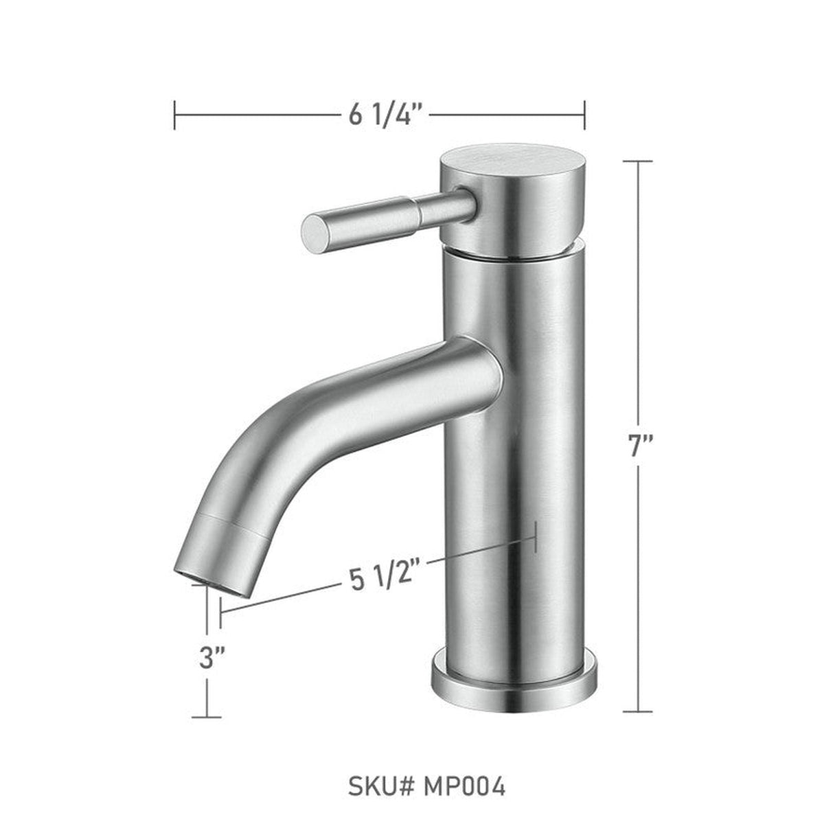 Moreno Nelli 6" x 7" Single Hole Brushed Nickel Lever Handle Faucet