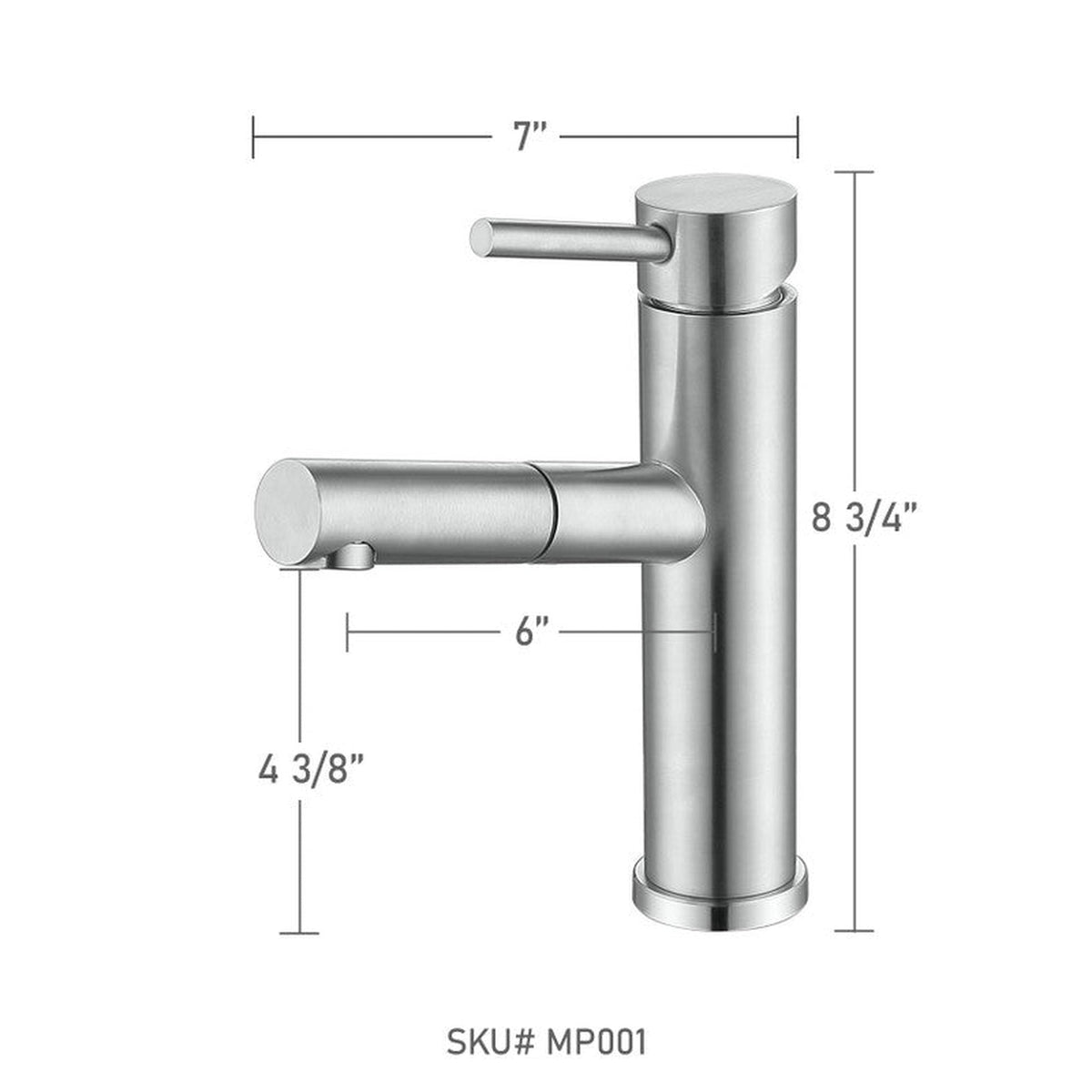Moreno Nelli 7" x 9" Single Hole Brushed Nickel Pullout Spout Faucet