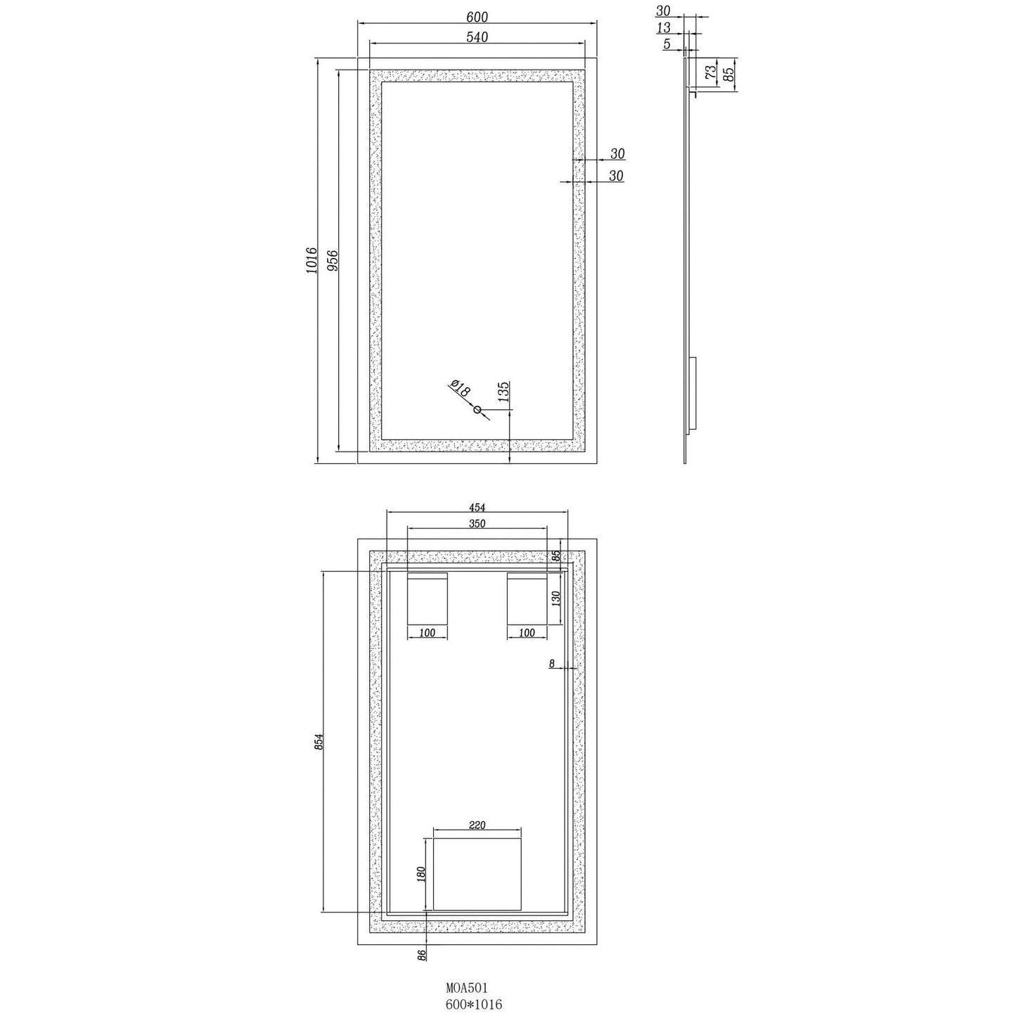Moreno Twinkle 24" x 40" Frameless Polished Edge Frosted Panel LED Mirror