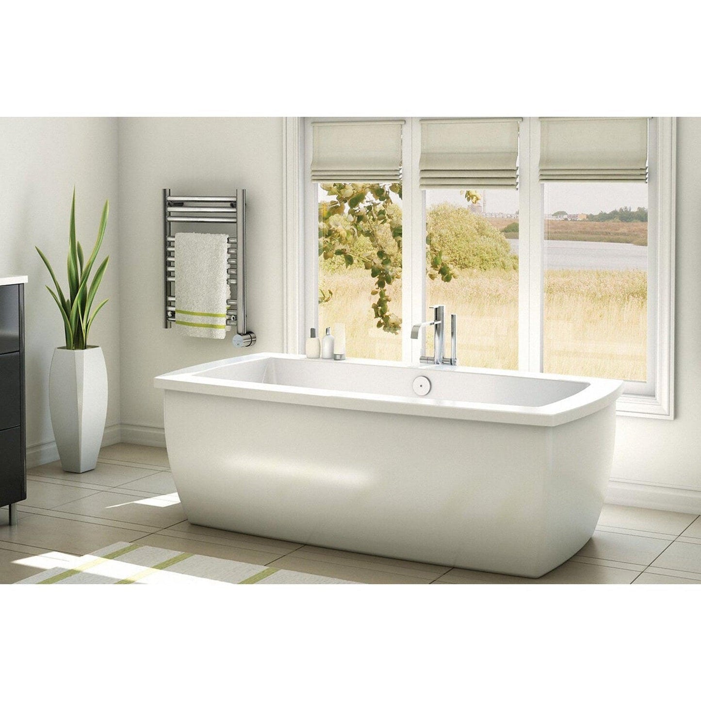 MrSteam Broadway Collection 20" x 36" 13-Bar Polished Chrome Hardwired Wall-Mounted Electric Towel Warmer With Digital Timer and Built-in Aromatherapy Oil Well