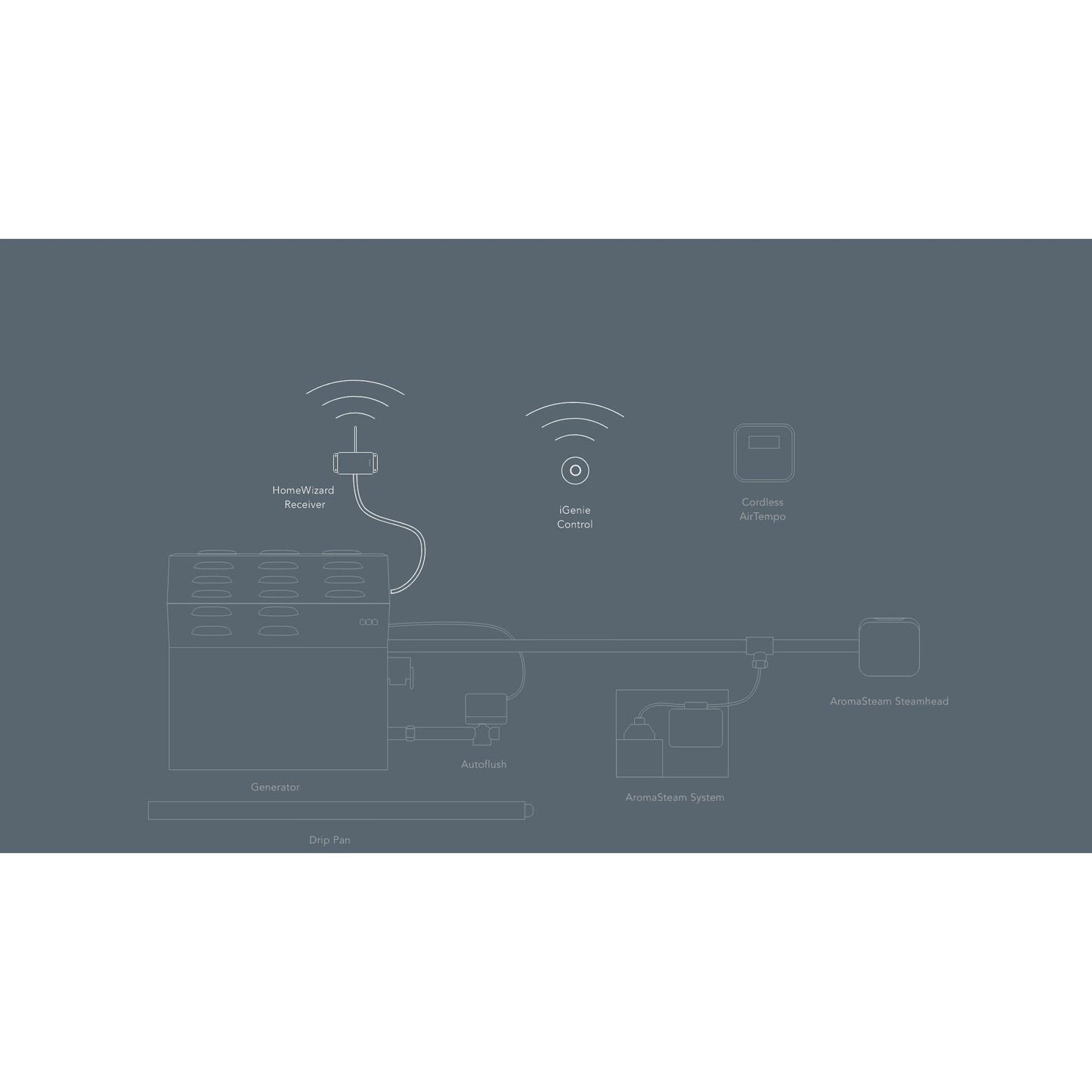 MrSteam HomeWizard 7" x 4" x 1" White Hardwired Home Automation Steam System With Interface Module And Remote Control Fob For MS, MSSUPER, and MAX Residential Generators
