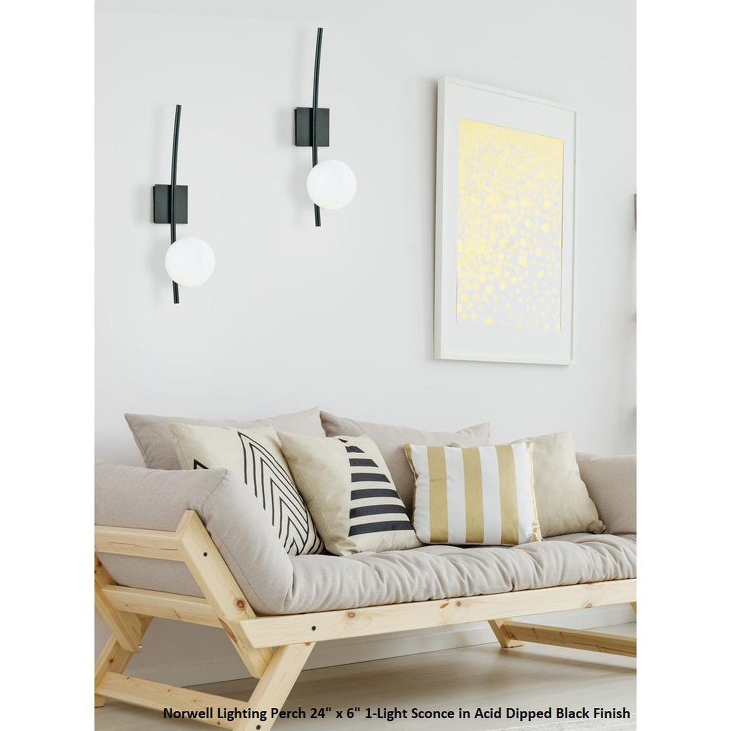 Norwell Lighting Perch 24" x 6" 1-Light Acid Dipped Black Indoor Wall Sconce With Opal Glass Diffuser