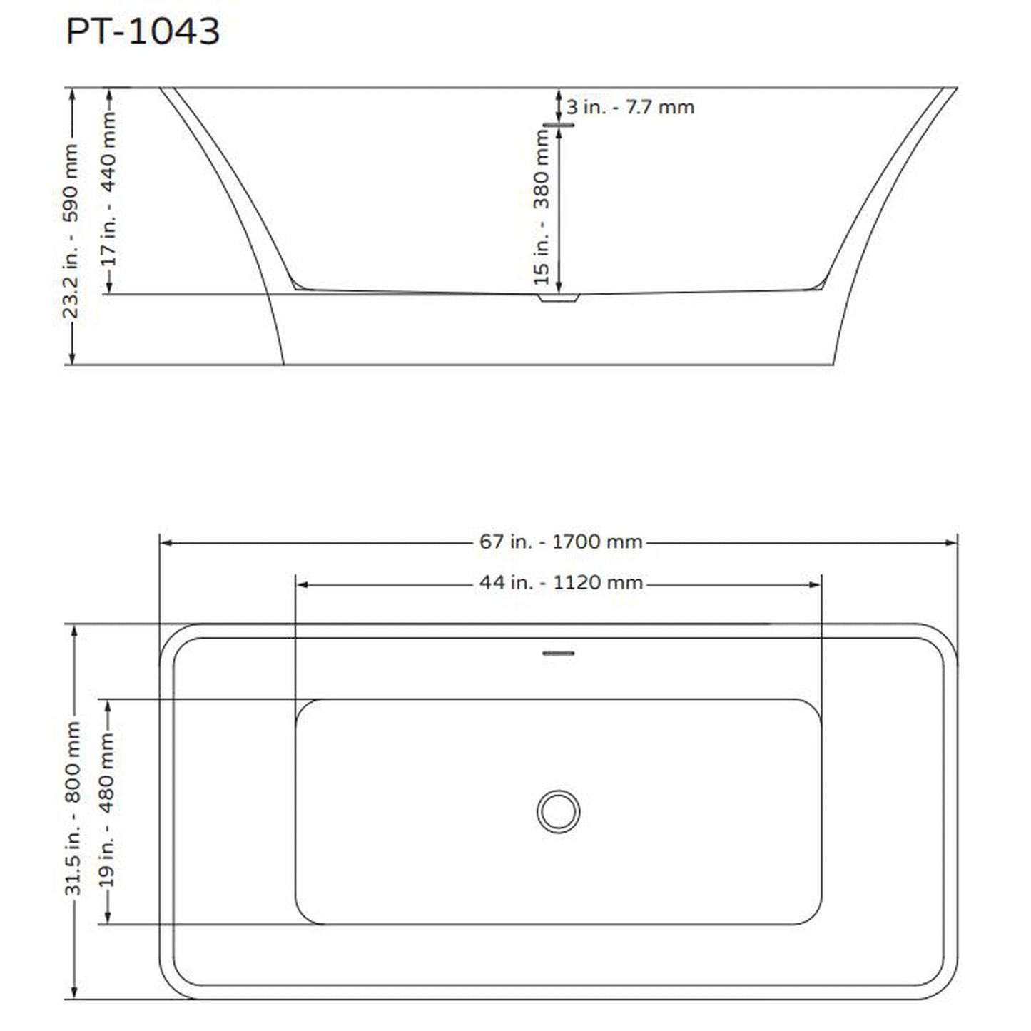 PULSE ShowerSpas 67" W x 32" D Polished White Acrylic Rectangular Freestanding Tub With Stainless Steel Brackets