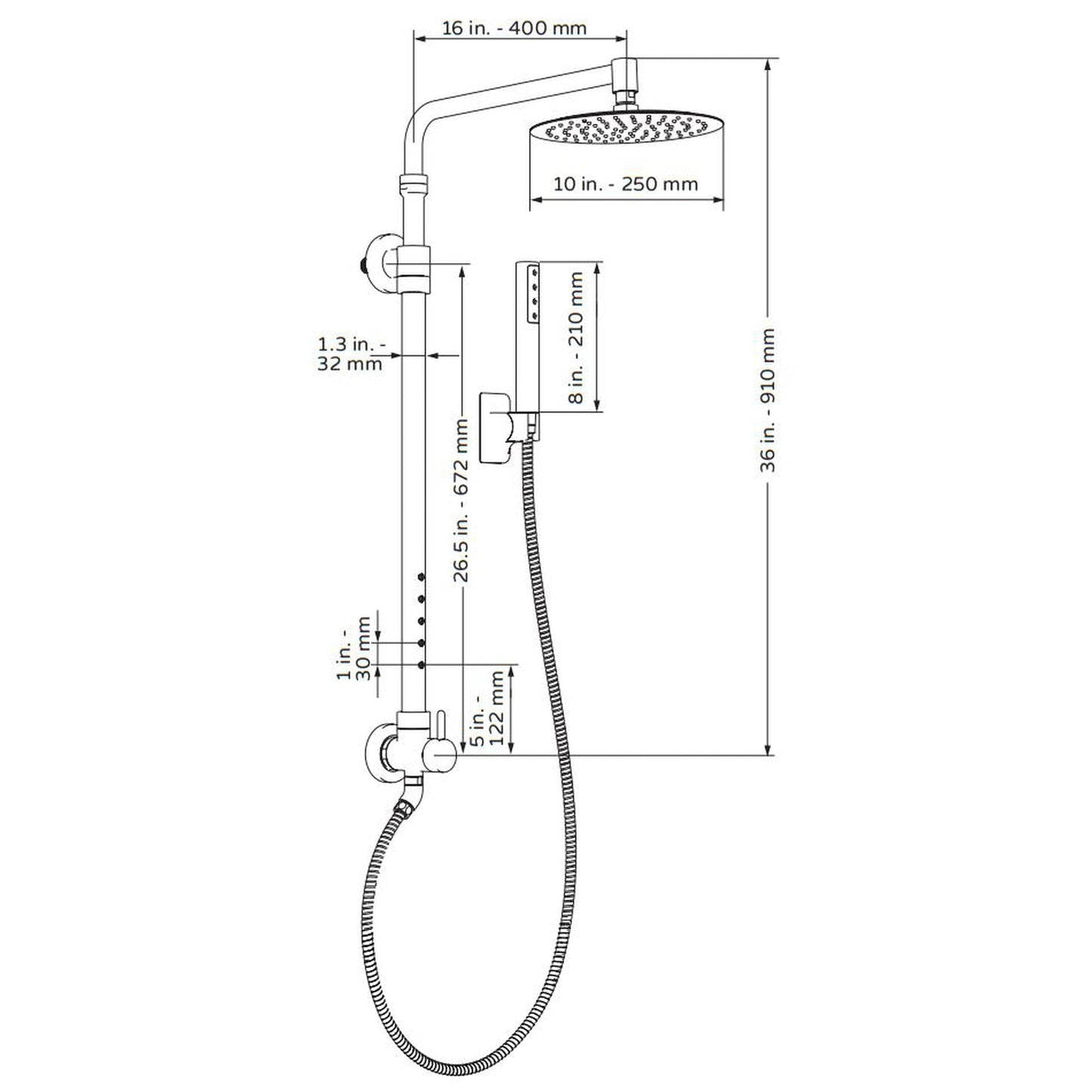 PULSE ShowerSpas Atlantis 2.5 GPM Rain Shower System in Brushed Nickel Finish With 5-Power Nozzle and Single Function Hand Shower