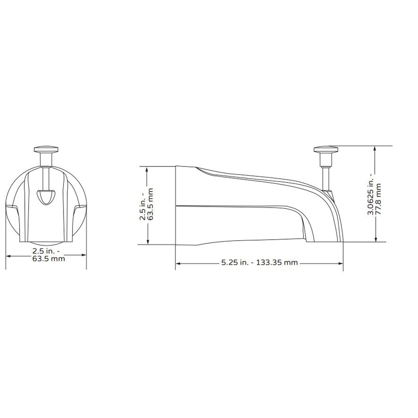 PULSE ShowerSpas Brass Material NPT Connection Tub Spout in Brushed Nickel Finish With Diverter