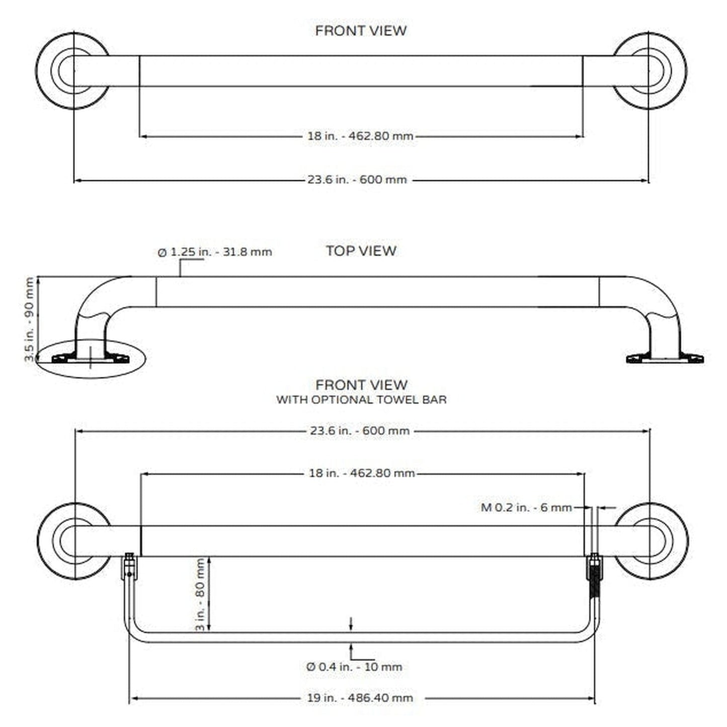 PULSE ShowerSpas Ergo Safety Bar 24" ADA Grab Bar in Brushed Stainless Steel