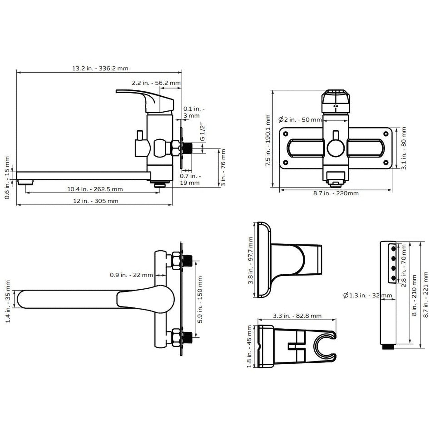 PULSE ShowerSpas Niagra Wall Mounted High Flow Tub Filler in Oil Rubbed Bronze Finish With Single Function Hand Shower
