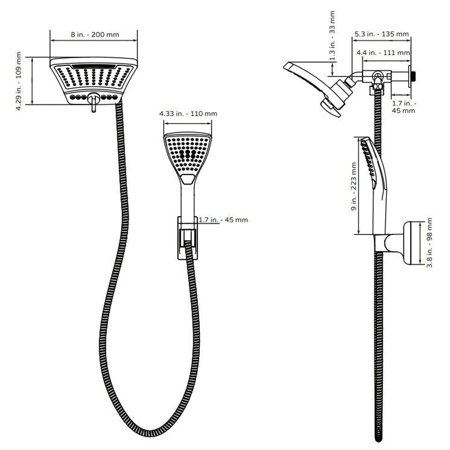 PULSE ShowerSpas PowerShot 3-Function Curved Shower Head 2.5 GPM in Brushed Nickel Finish Shower System With 3-Function Hand Shower