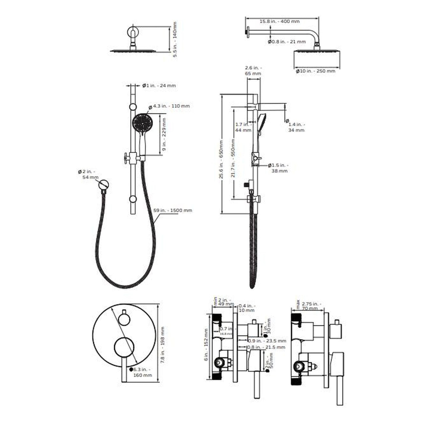 PULSE ShowerSpas Refuge Rain Shower Head 5-Function Hand Shower 1.8 GPM Shower System Combo in Brushed Nickel Finish
