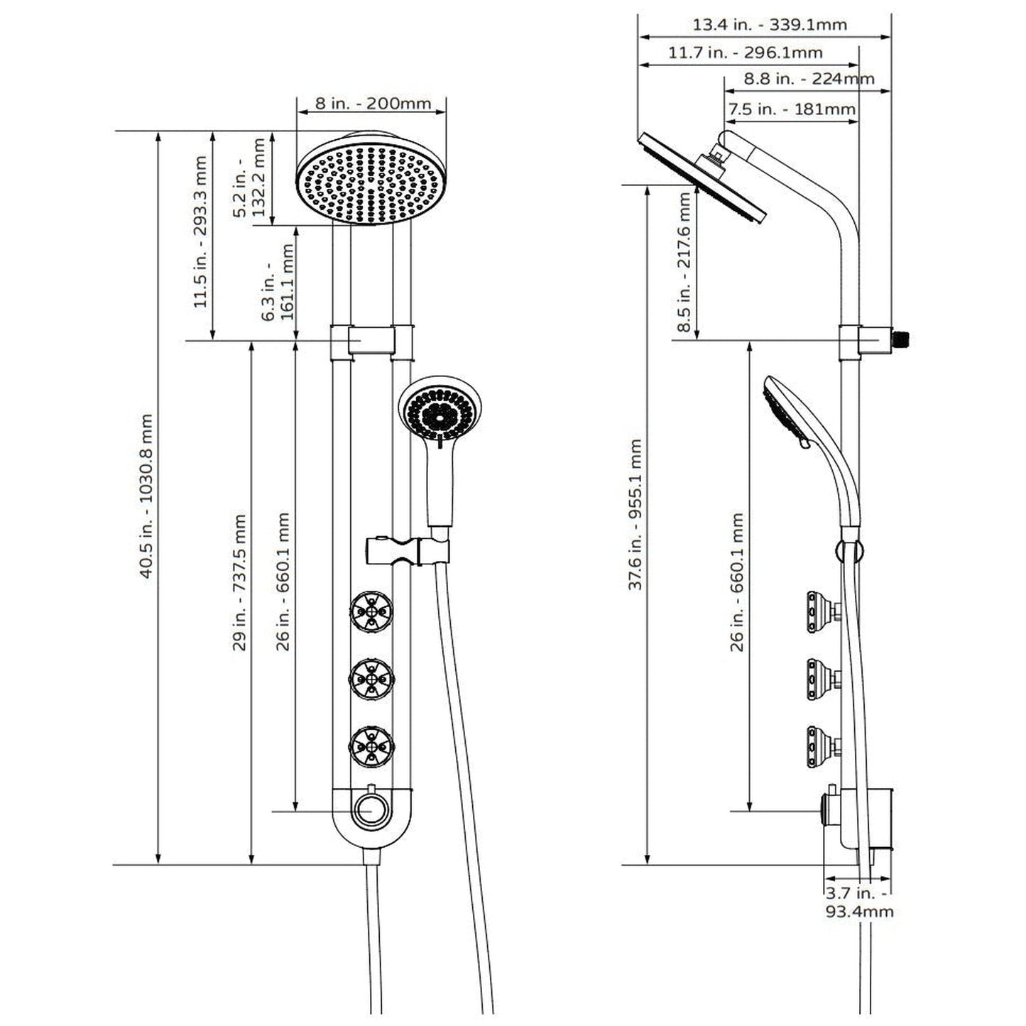 PULSE ShowerSpas Saturn 1.8 GPM Rain Shower System in Chrome Finish With 3 Power Spray Body Jets and 5-Function Hand Shower