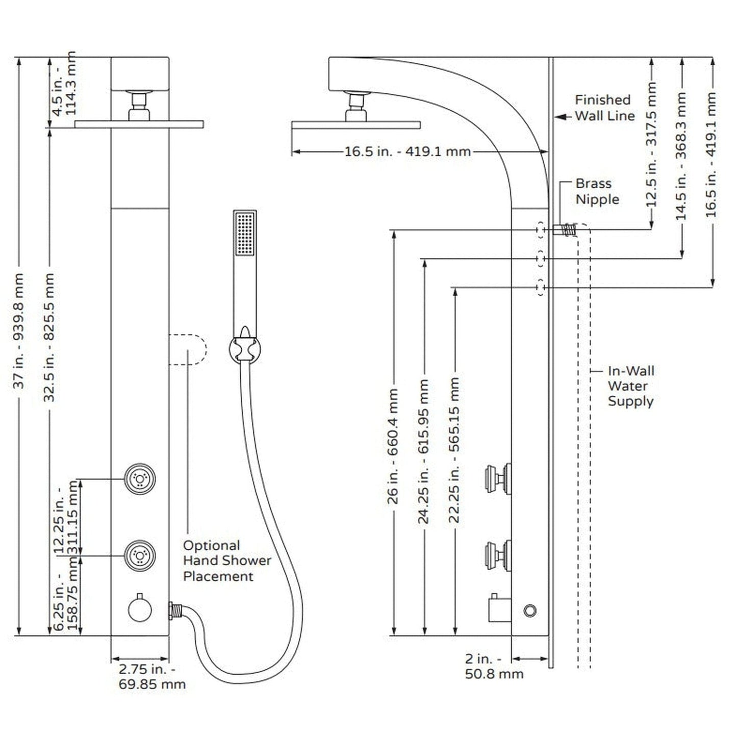 PULSE ShowerSpas Splash ABS Contruction Rain Shower System in Chrome Finish 2.5 GPM With 2-Body Jet and Hand Shower