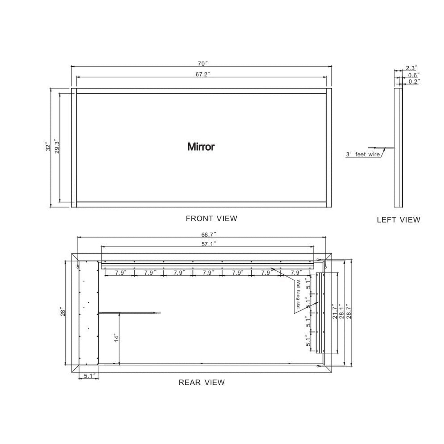 Paris Mirror Flore 70" x 32" Dual-Lighted Super Bright Dimmable Wall-Mounted 3000K LED Mirror With Embossed Glass 3D Design