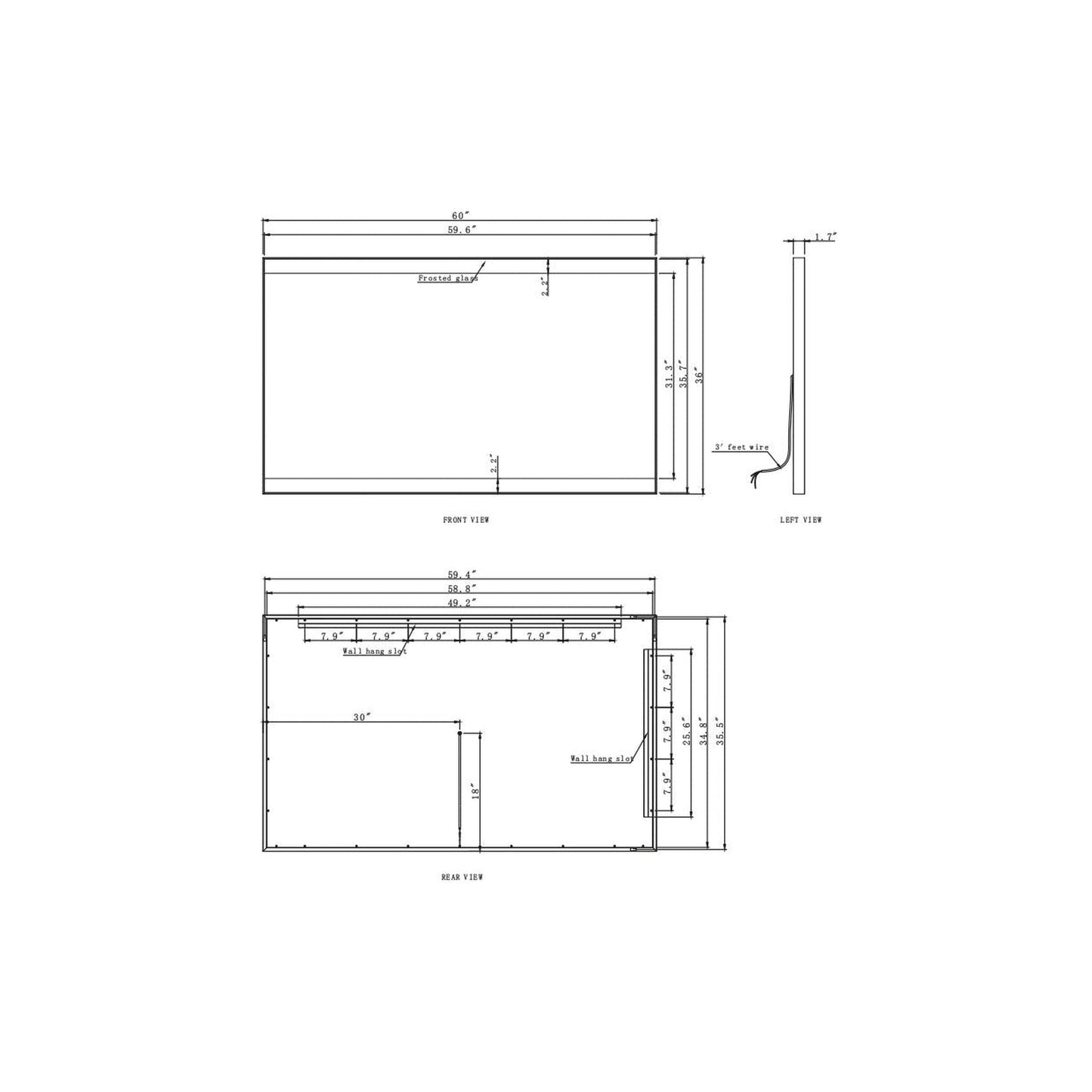 Paris Mirror Galaxy II 60" x 36" Front-lit Illuminated Super Bright Dimmable Wall-Mounted 3000K LED Mirror With Framed Edges
