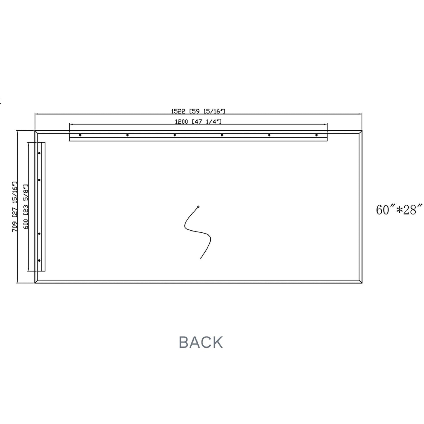 Paris Mirror Liberty 60" x 28" Front-Lit Lighted Super Bright Dimmable Wall-Mounted 6000K LED Mirror With Integrated Defogger System