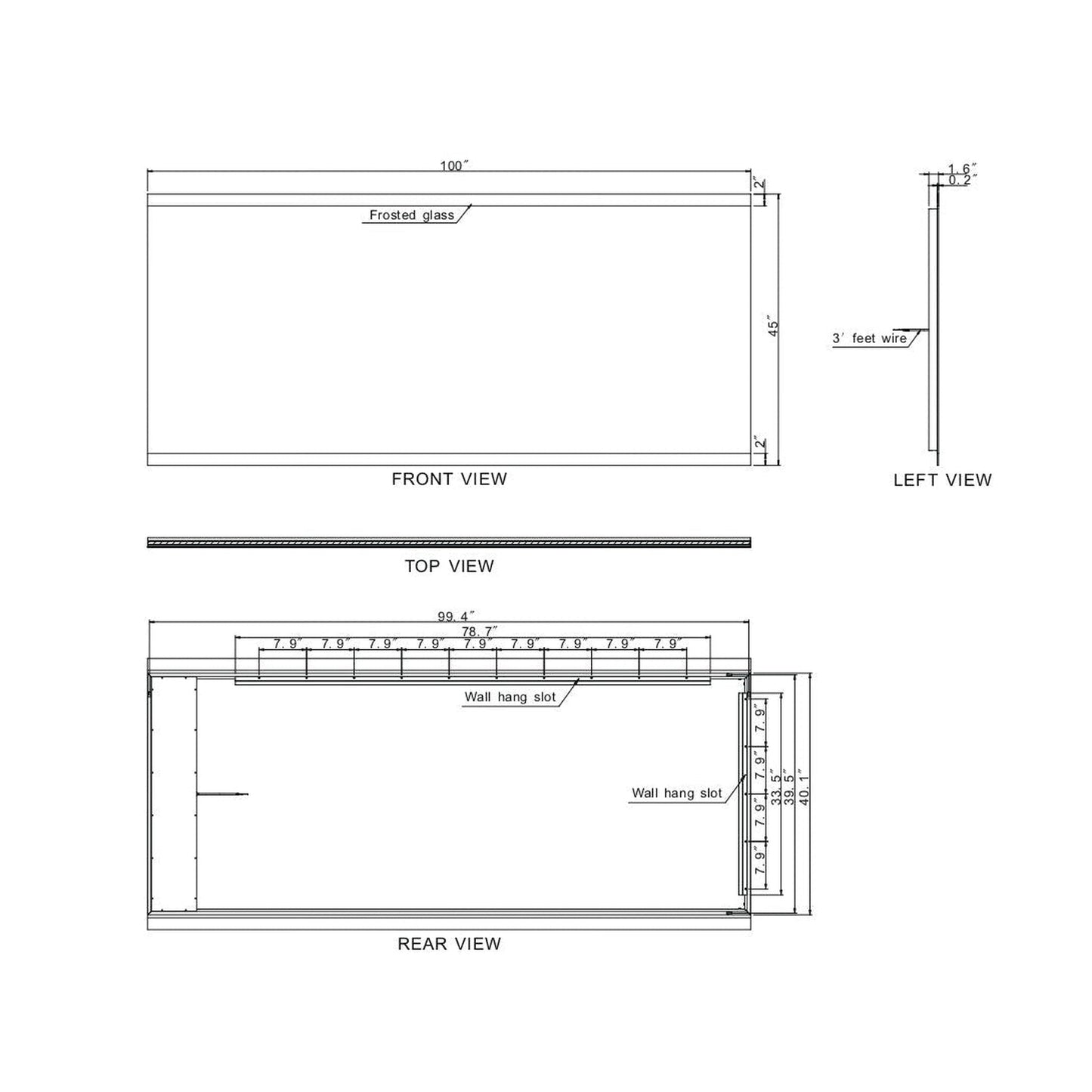 Paris Mirror Paris 100" x 45" Dual-Lighted Super Bright Dimmable Wall-Mounted 3000K LED Mirror With 2 Acrylic Frosted Edges