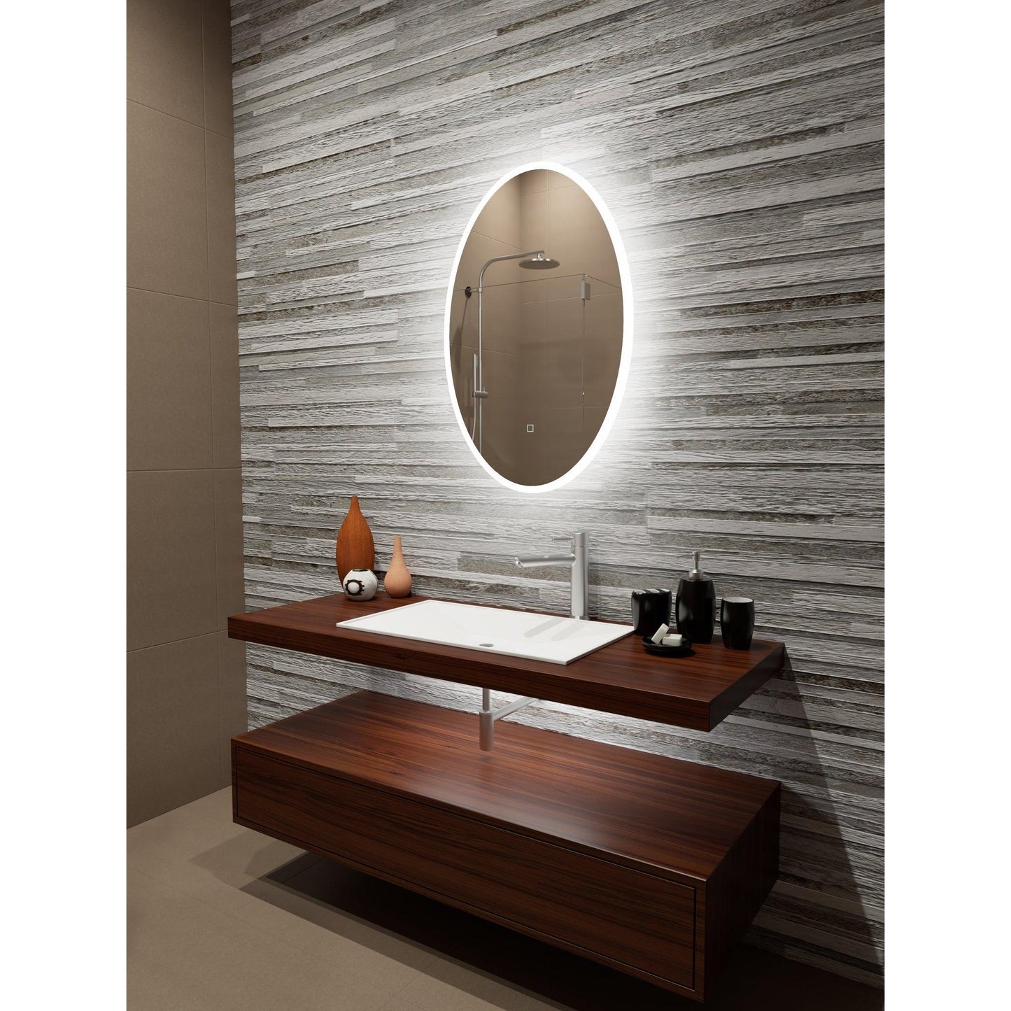 Paris Mirror Reflection 24" x 36" Oval Backlit Lighted Super Bright Dimmable Wall-Mounted 6000K LED Mirror With Frosted Edged Lighted Frame and Integrated Defogger System