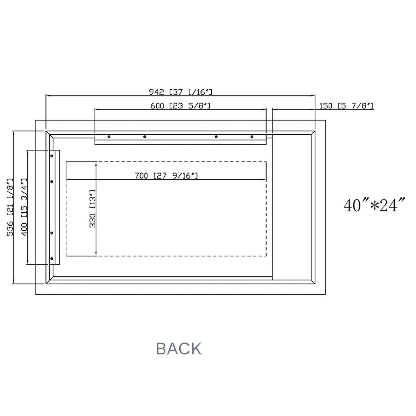 Paris Mirror Reflection 40" x 24" Rectangular Backlit Lighted Super Bright Dimmable Wall-Mounted 6000K LED Mirror With Frosted Edged Lighted Frame and Integrated Defogger System