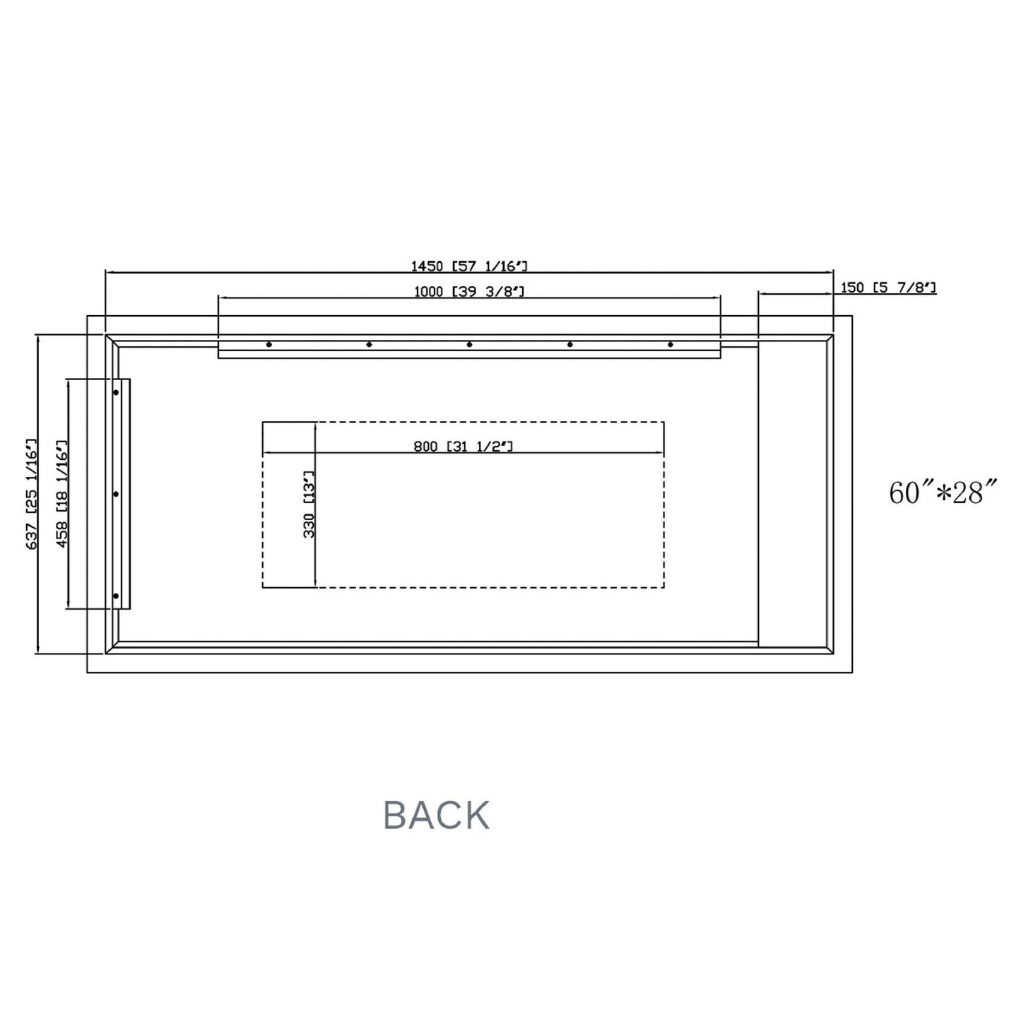 Paris Mirror Reflection 60" x 28" Rectangular Backlit Lighted Super Bright Dimmable Wall-Mounted 6000K LED Mirror With Frosted Edged Lighted Frame and Integrated Defogger System