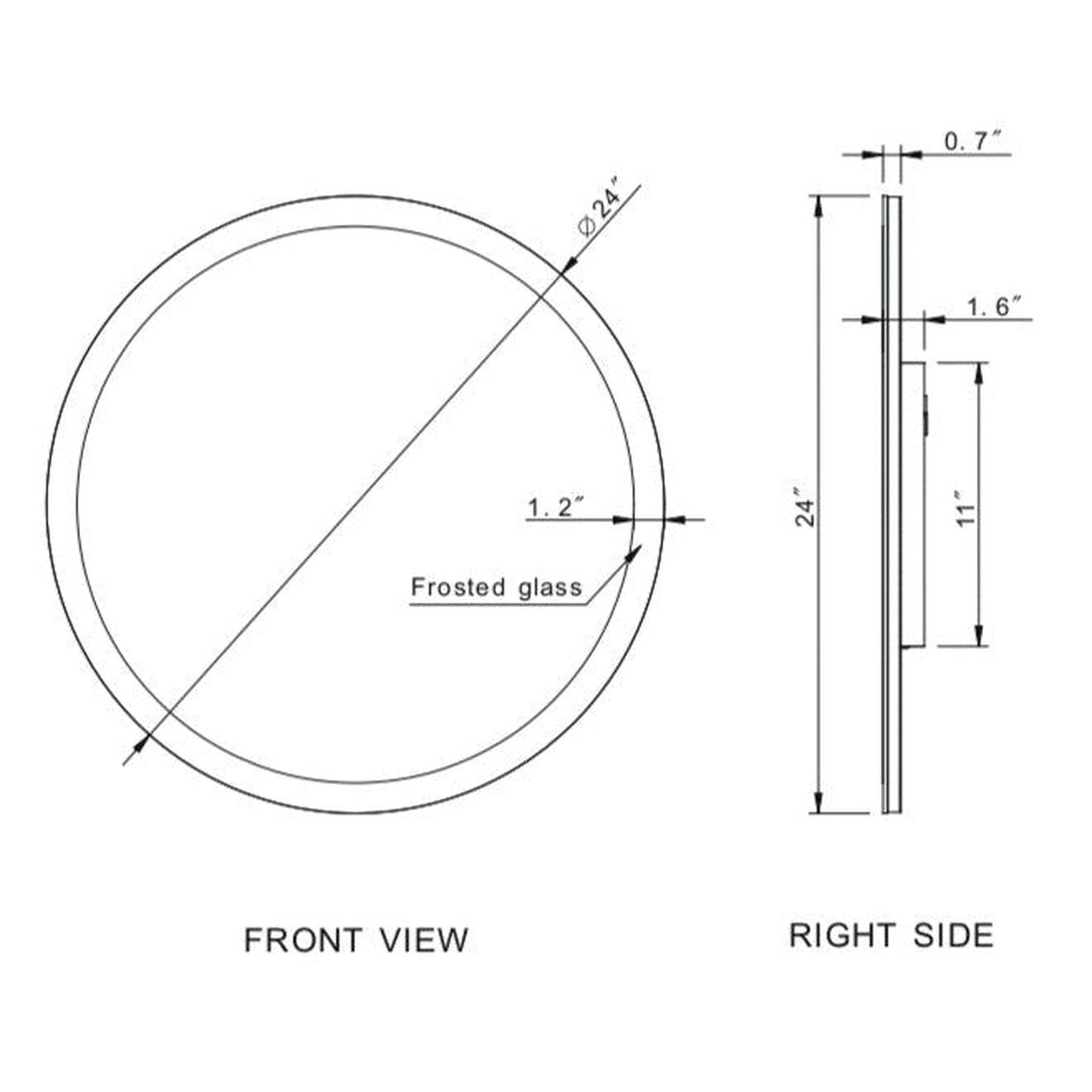 Paris Mirror Round 24" x 24" Dual-Lighted Illuminated Super Bright Dimmable Wall-Mounted 6000K LED Mirror With Acrylic Frosted Edges