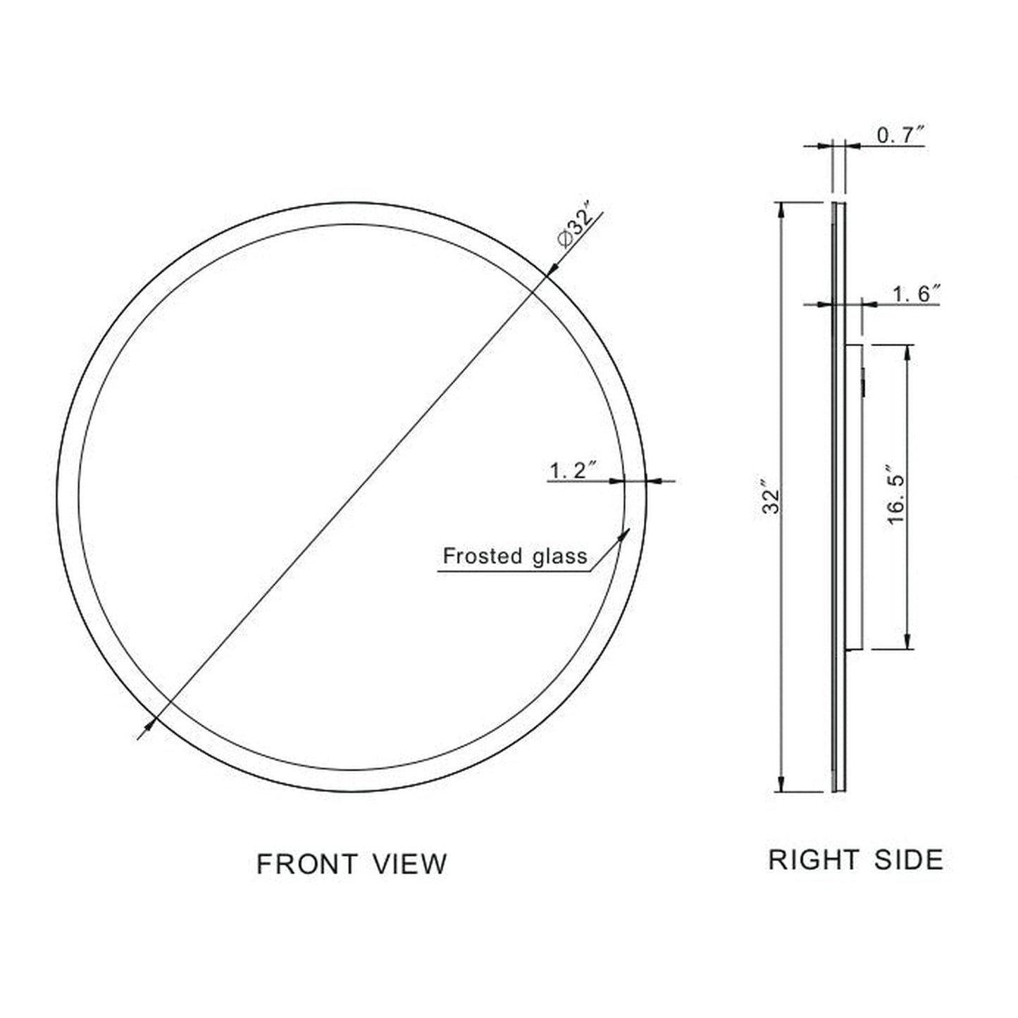 Paris Mirror Round 32" x 32" Dual-Lighted Illuminated Super Bright Dimmable Wall-Mounted 3000K LED Mirror With Acrylic Frosted Edges