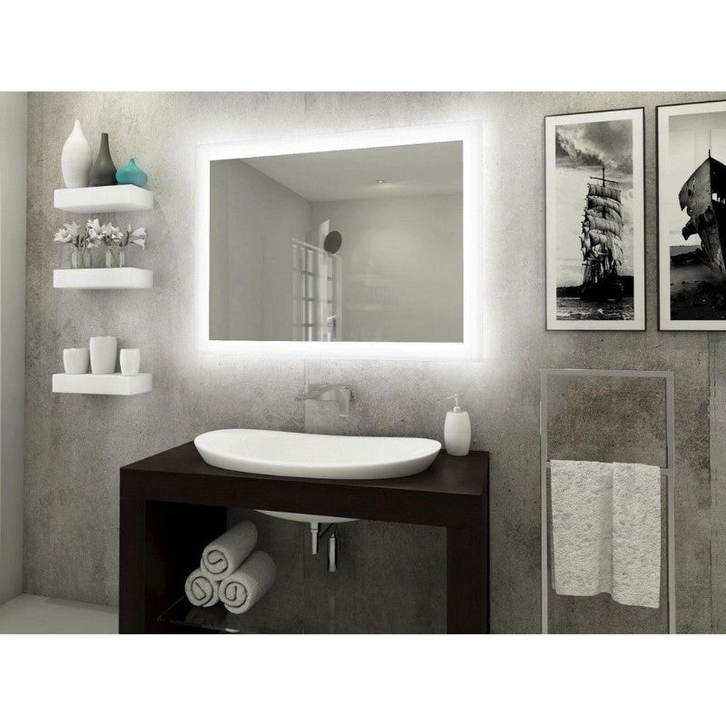 Paris Mirror Serene 36" x 36" Backlit Lighted Bright Energy Saving Wall-Mounted 6000K LED Mirror With Extended Acrylic Frosted Edges