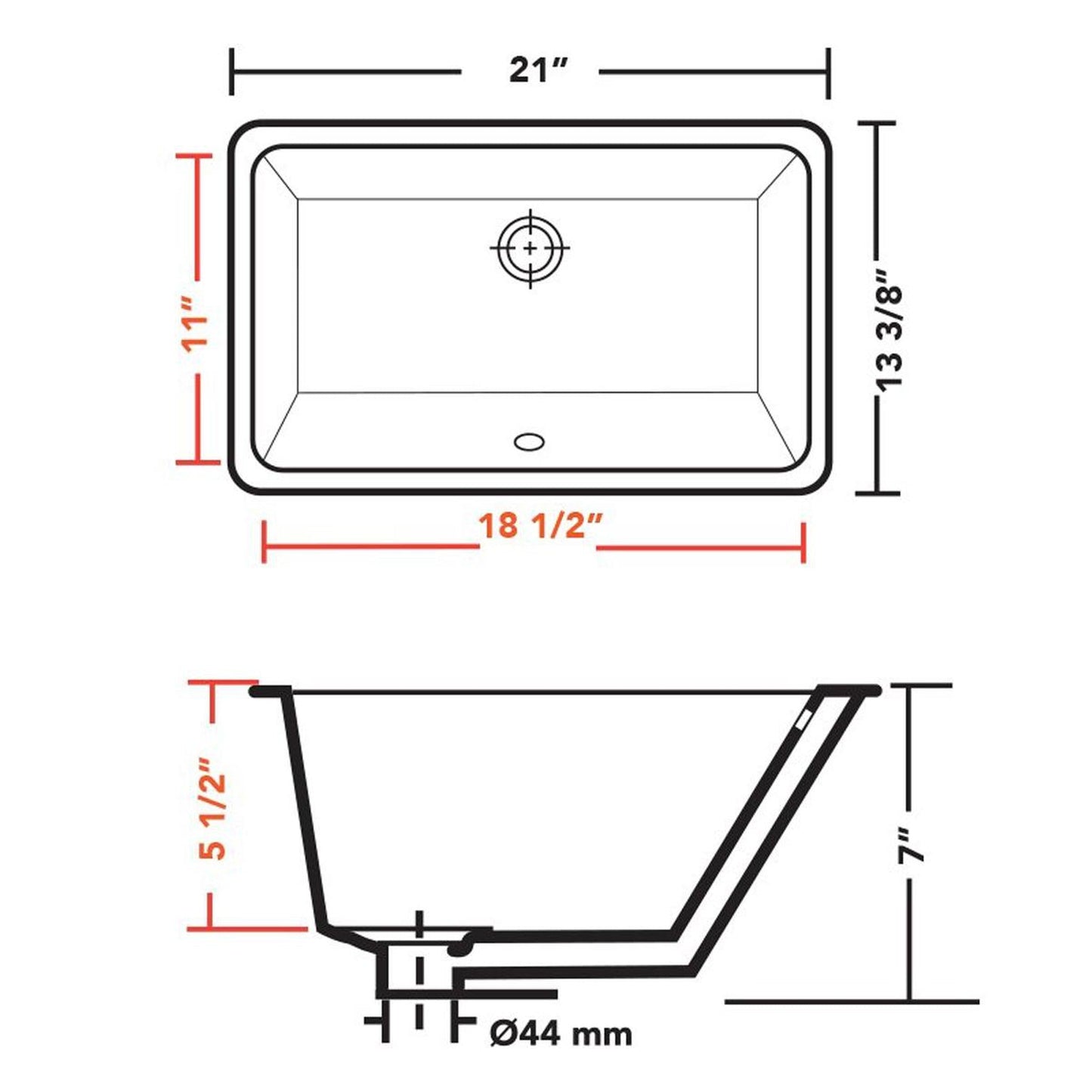 Pelican Int'l Pearl Series PL-3033 Porcelain Undermount Bathroom Sink 18 1/2" x 11" in Bone